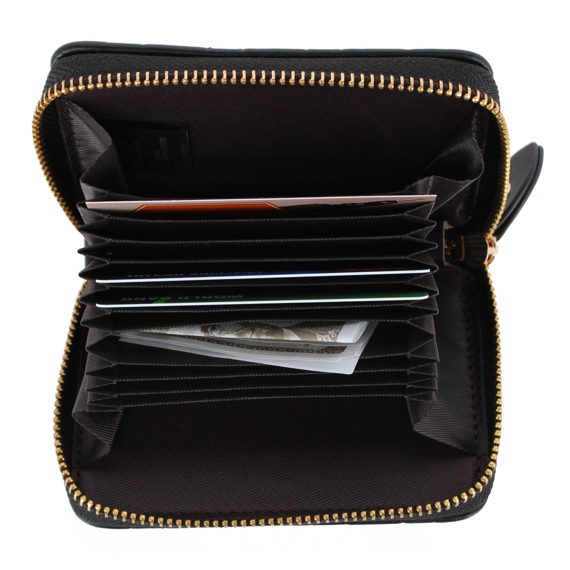 CTM Women's Premium Faux Leather Quilted Look Zip Around Card Case