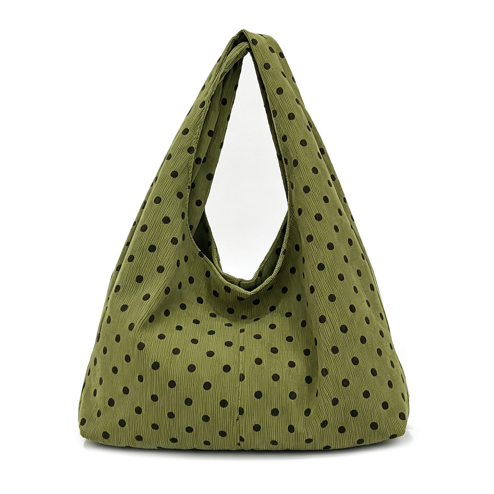 Alilang Womens Polka Dot Corduroy Hobo Shoulder Bag with Wide Strap and Interior Pockets, Green