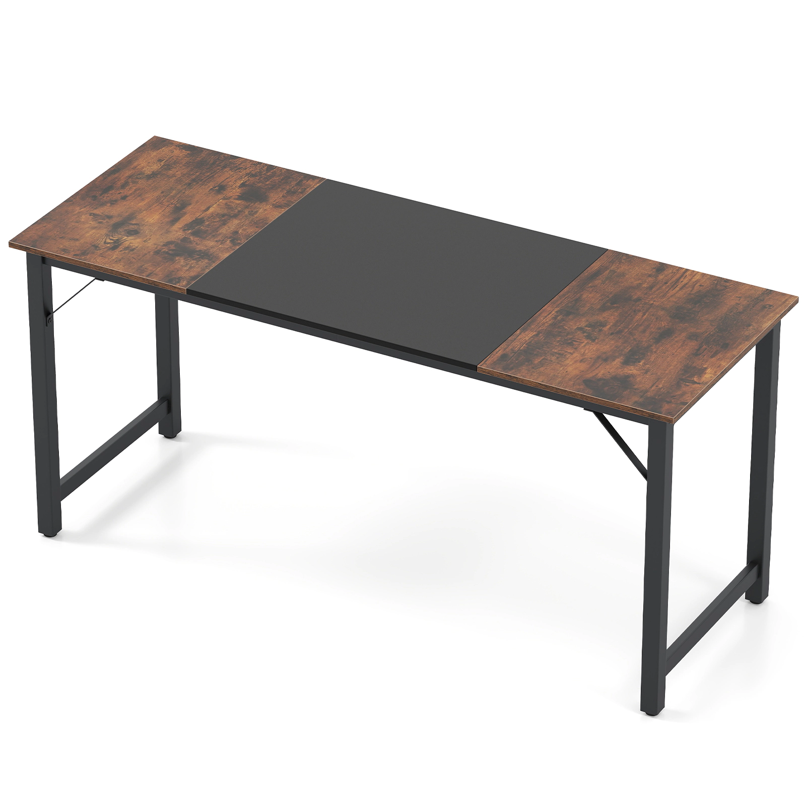 SUGIFT 63-in Modern Splice Computer Desk with Heavy Duty Steel Frame 110-lb Capacity Black Rustic Brown