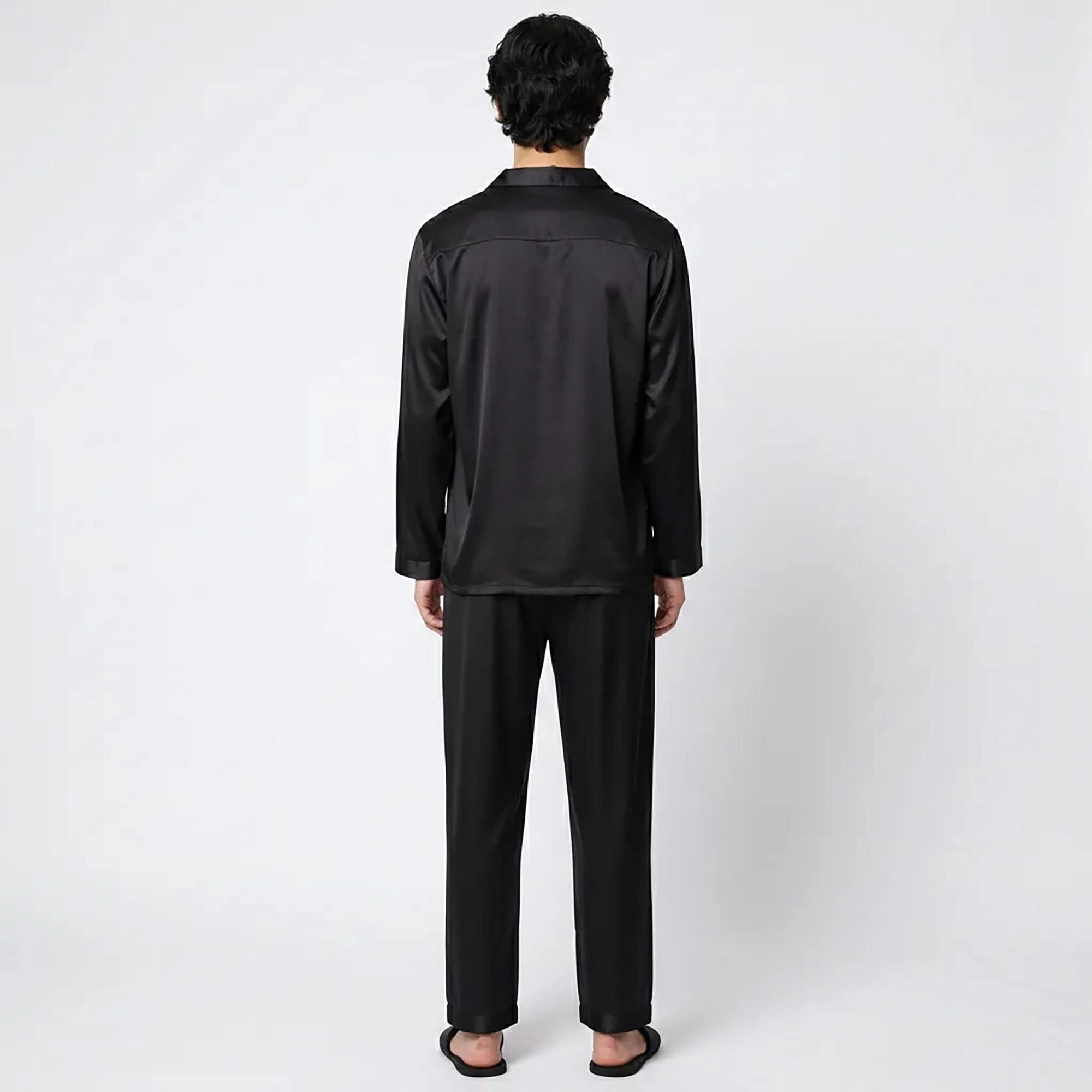 Anna-Kaci Men's 2-Piece Satin Pajamas with Contrast Piping and Button Up Top