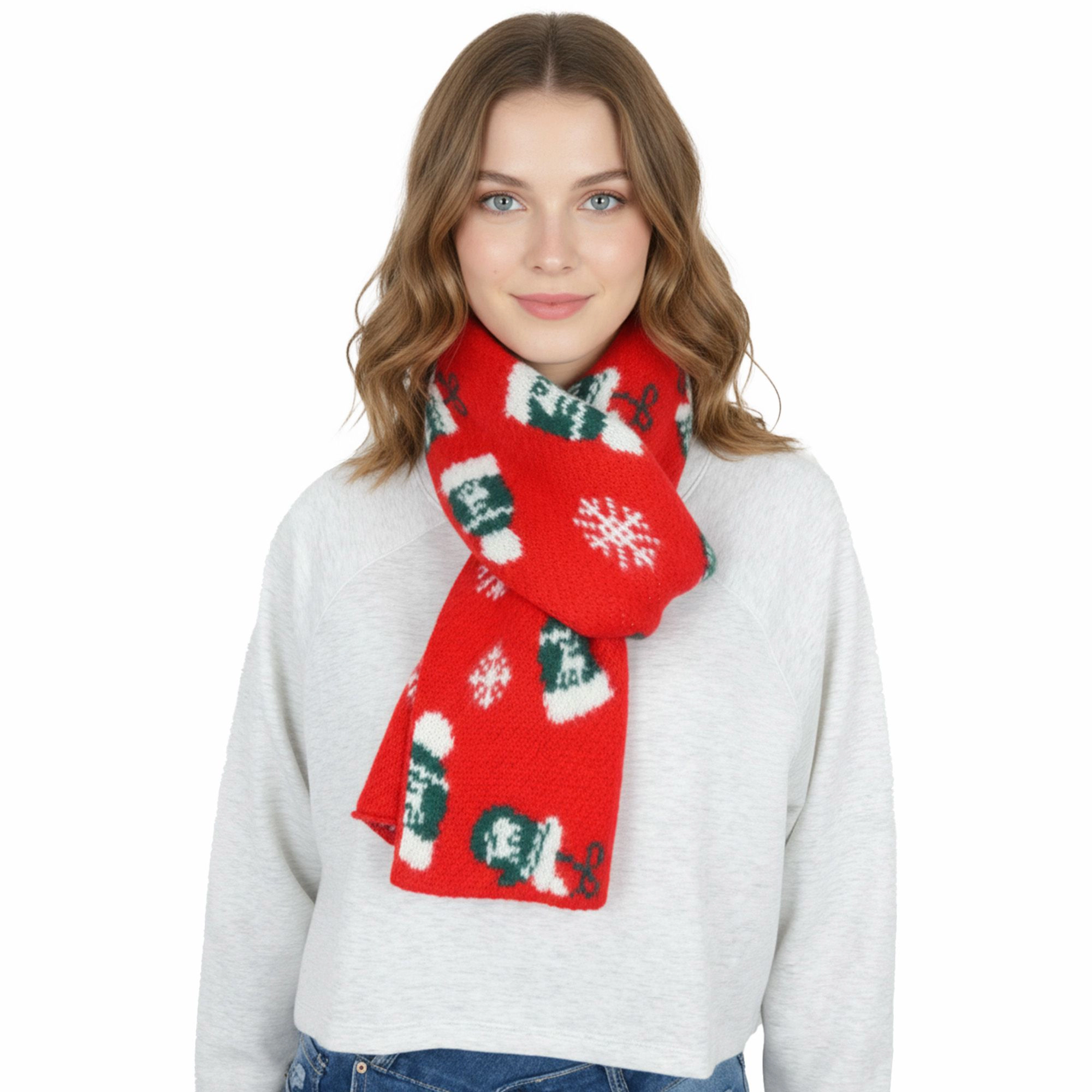 Anna-Kaci Women's Holiday Reindeer Snowflake Knit Winter Scarf 66 x 12 in
