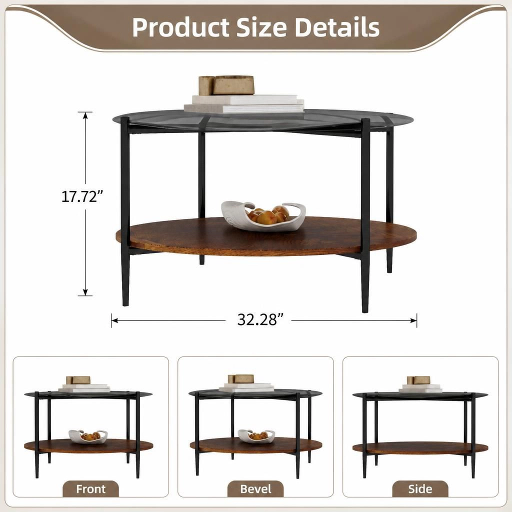 GOODSILO Round Low Profile Coffee Table Functional Center