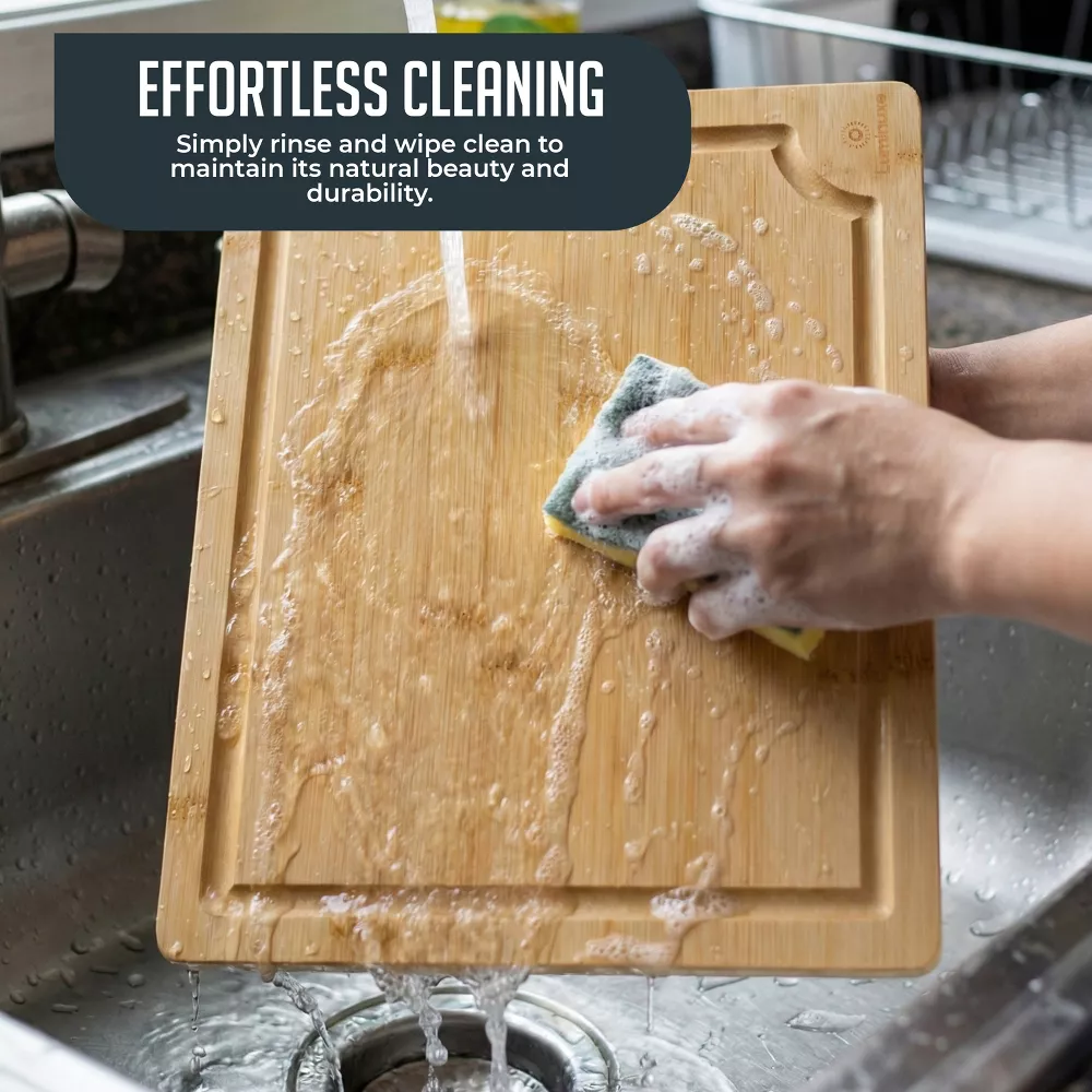 Luminuxe Bamboo Cutting Board Set of 3, Heavy‑Duty Nonslip Wood Boards with Juice Groove for Kitchen Prep