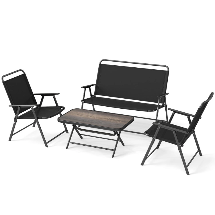 Hivvago 4 Pieces Patio Folding Furniture Set With Spc Coffee Table And Patio Chairs-Black