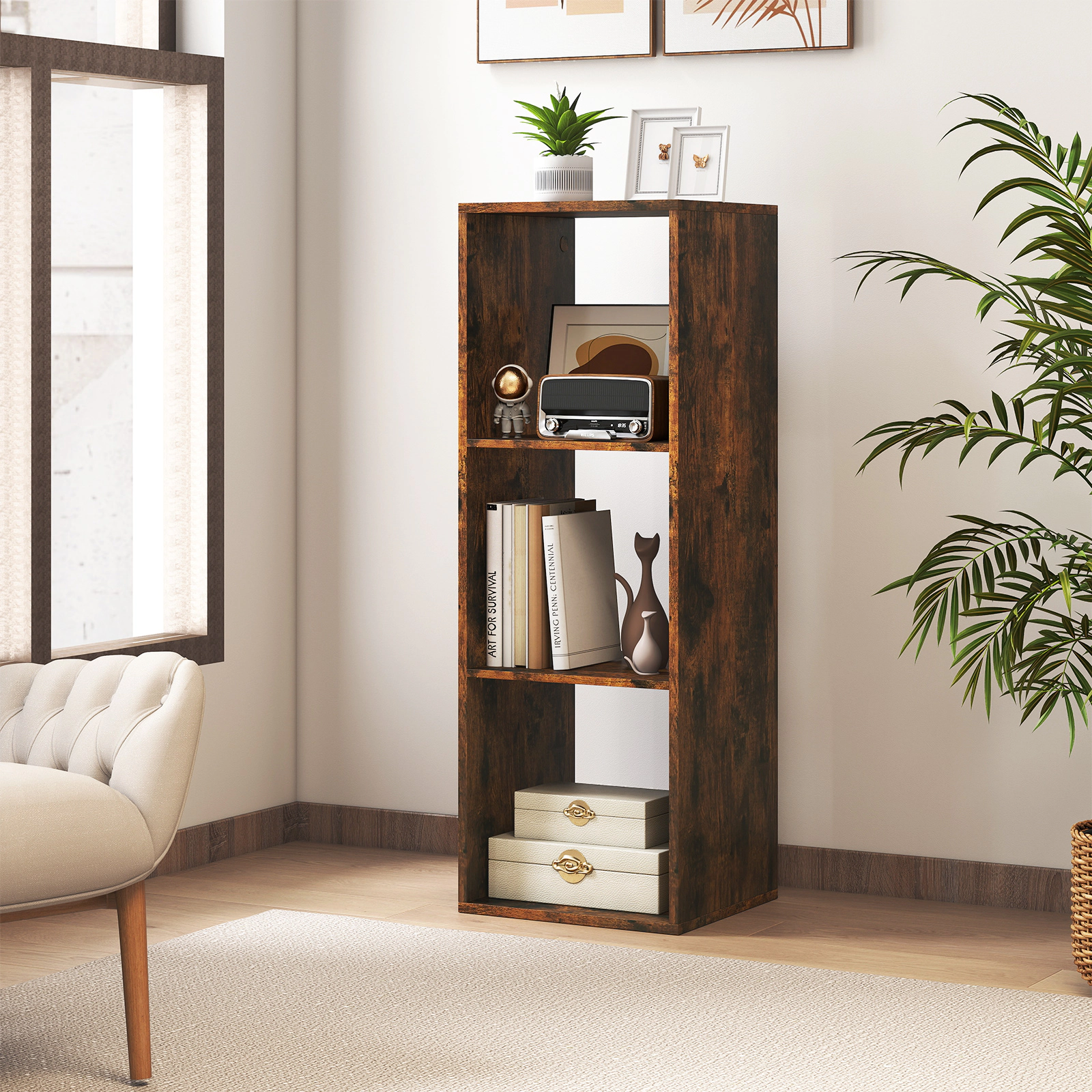 Costway 2PCS 3-Cube Bookshelf Modern Vertical Bookcase w/ Anti-tipping Kits Coffee