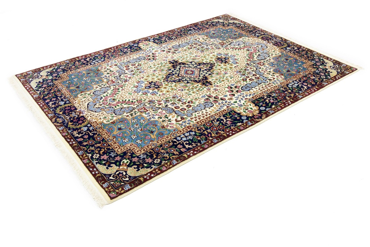 Magic Rugs Cream & Navy Floral 5'4X7'8 Kirman Oriental Rug