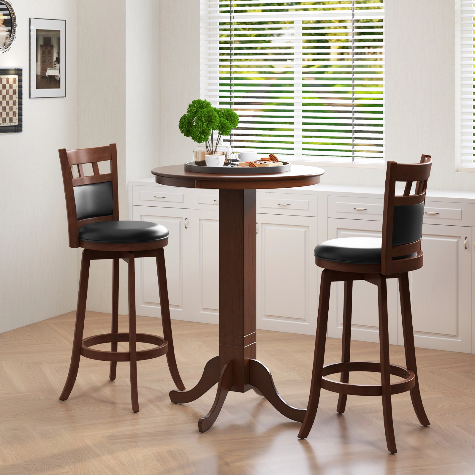 Glintex 2-Piece 31-Inch Swivel Bar Stool Set with Faux Leather Back and Seat, Espresso
