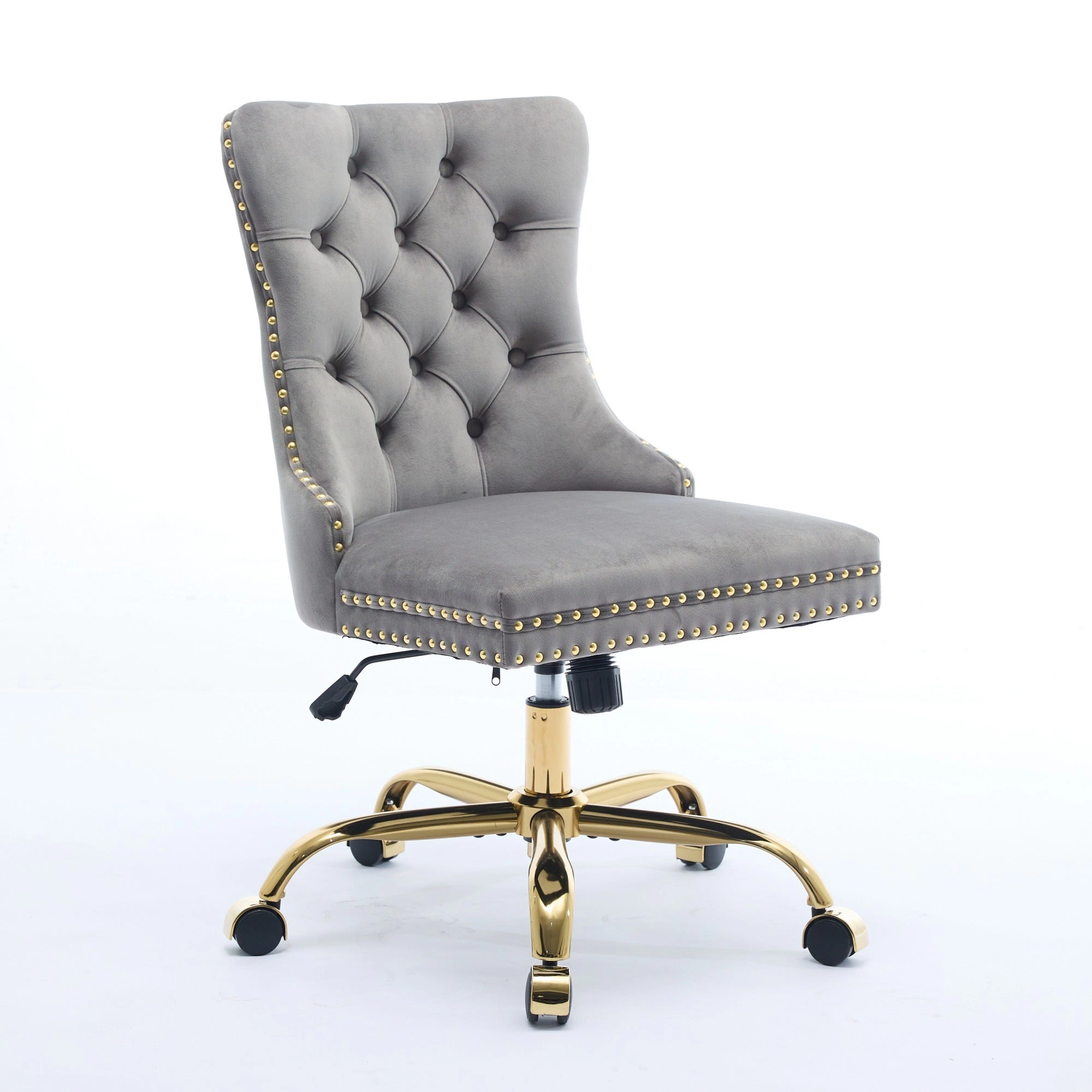 Platinum-Level Office Chairs Gray Velvet Tufted Office Chair, Modern Swivel Study Chair