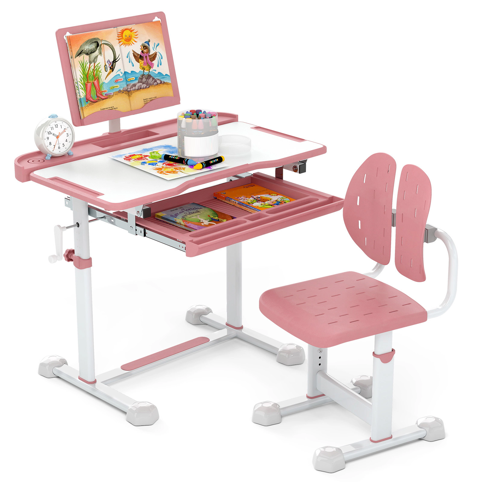 SUGIFT Adjustable Kids Study Desk & Chair Set Tilt Desktop & Book Stand 176-lb Desktop 220-lb Chair Capacity Ages 3+