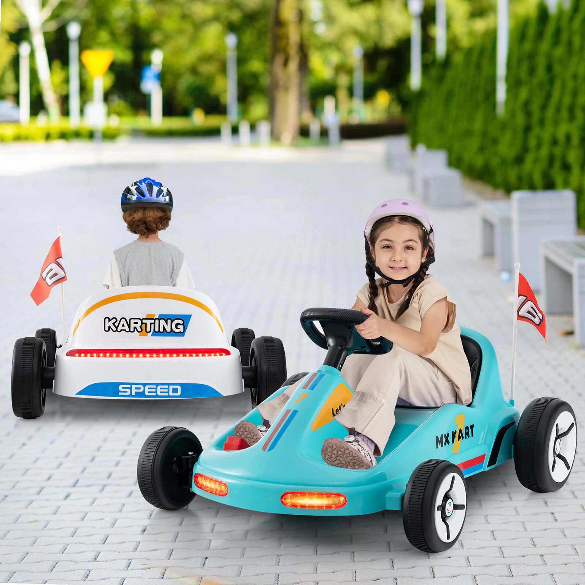 Costway 12V Kids Electric Go Kart 7AH Battery Powered Ride on Race Toy with Remote Control