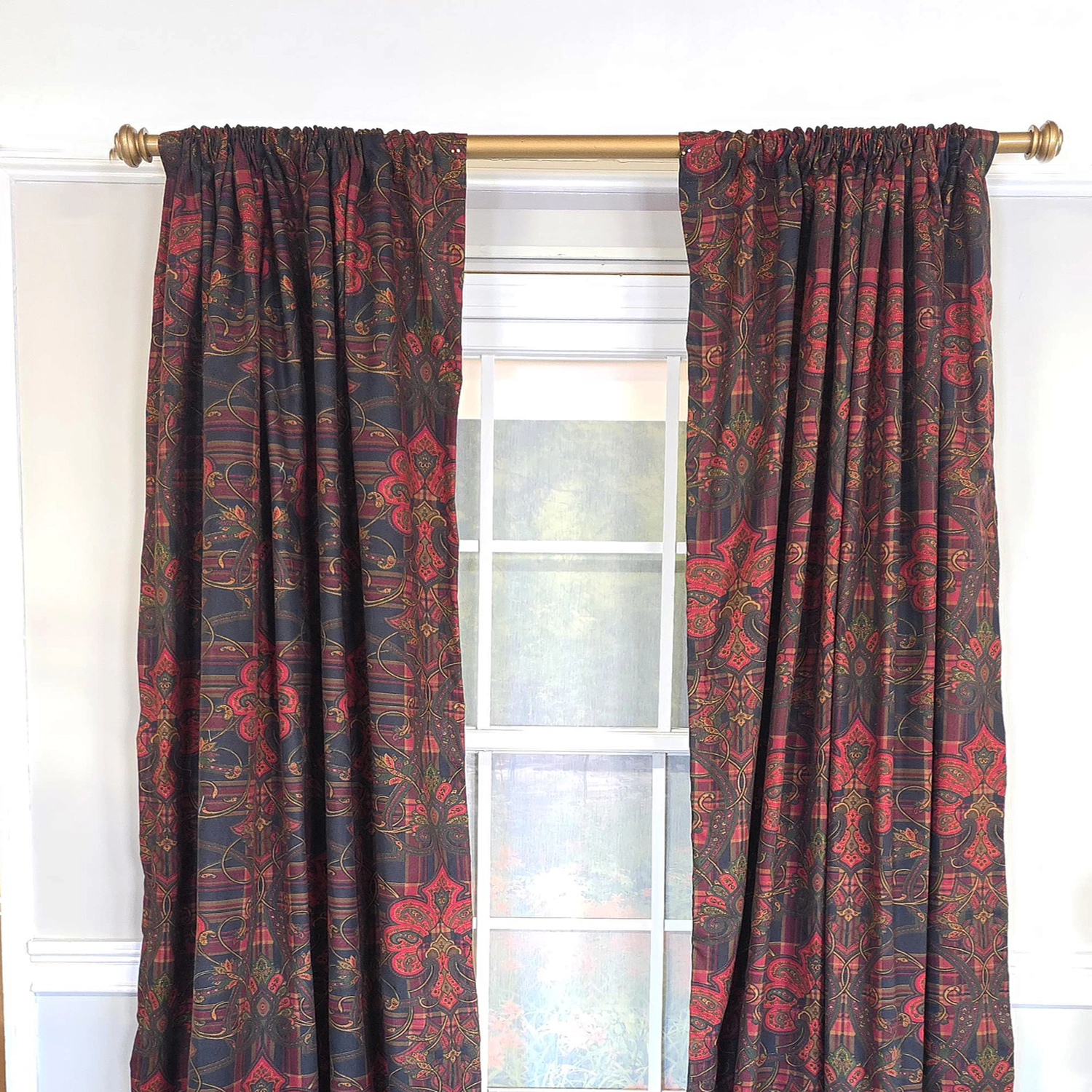 RLF Home Espadas 100% Cotton Rod Pocket Window Curtain set of 2 Panels 100" x 84" Burgundy