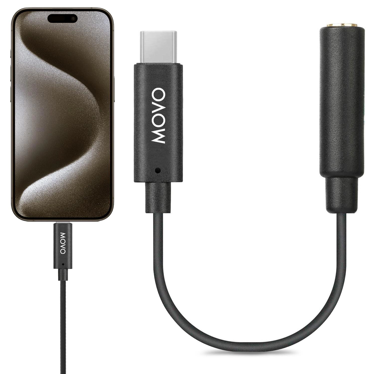 Movo Female 3.5mm TRRS Microphone Adapter Cable to USB-C Connector Dongle
