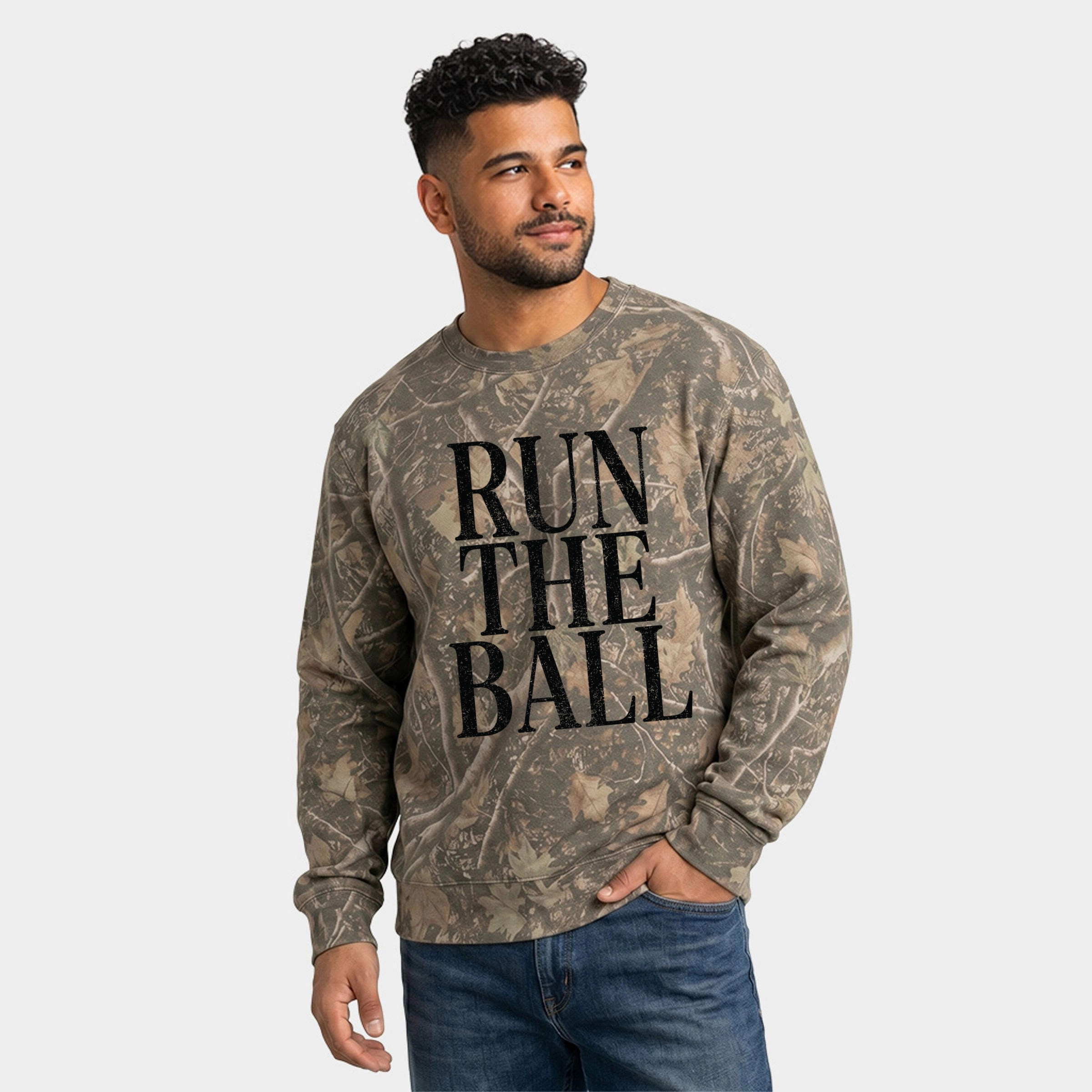 Simply Sage Market - Men's Camo Sweatshirt Run The Ball Tall