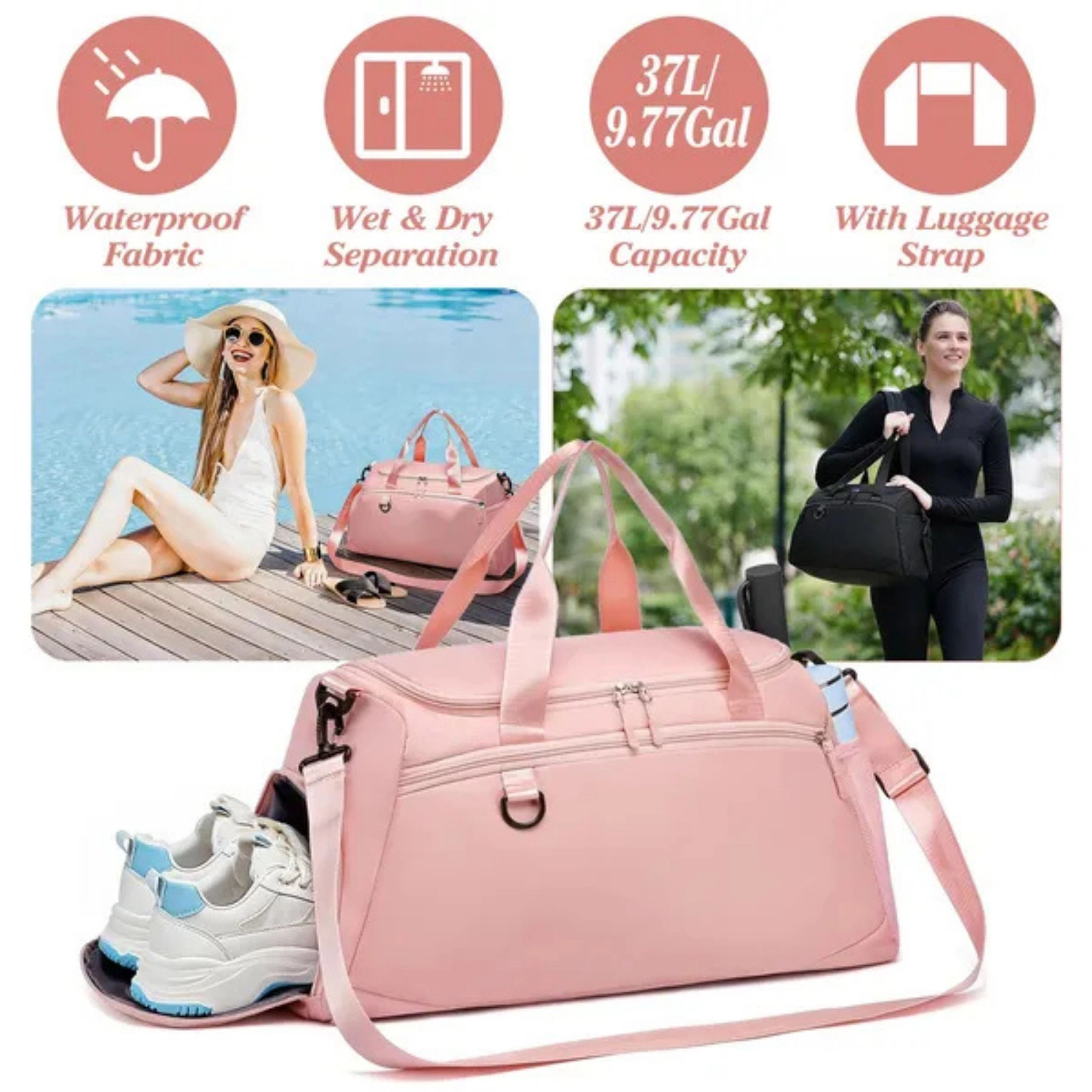 SS Design 37L Waterproof Gym Duffel Bag with Shoe and Wet Pocket
