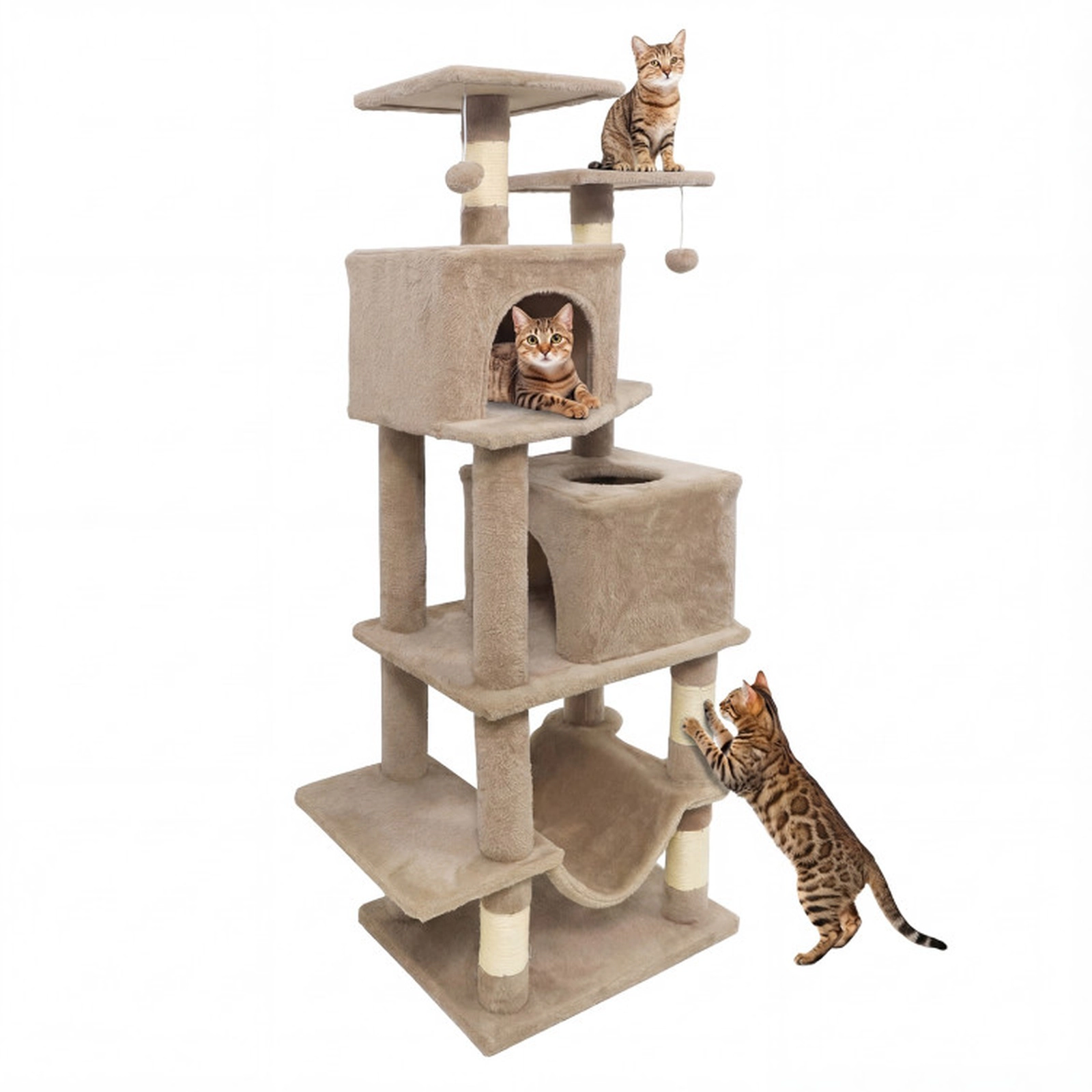 SUGIFT 57 Cat Tree with Dual Condos Hammock and 2 Dangling Balls