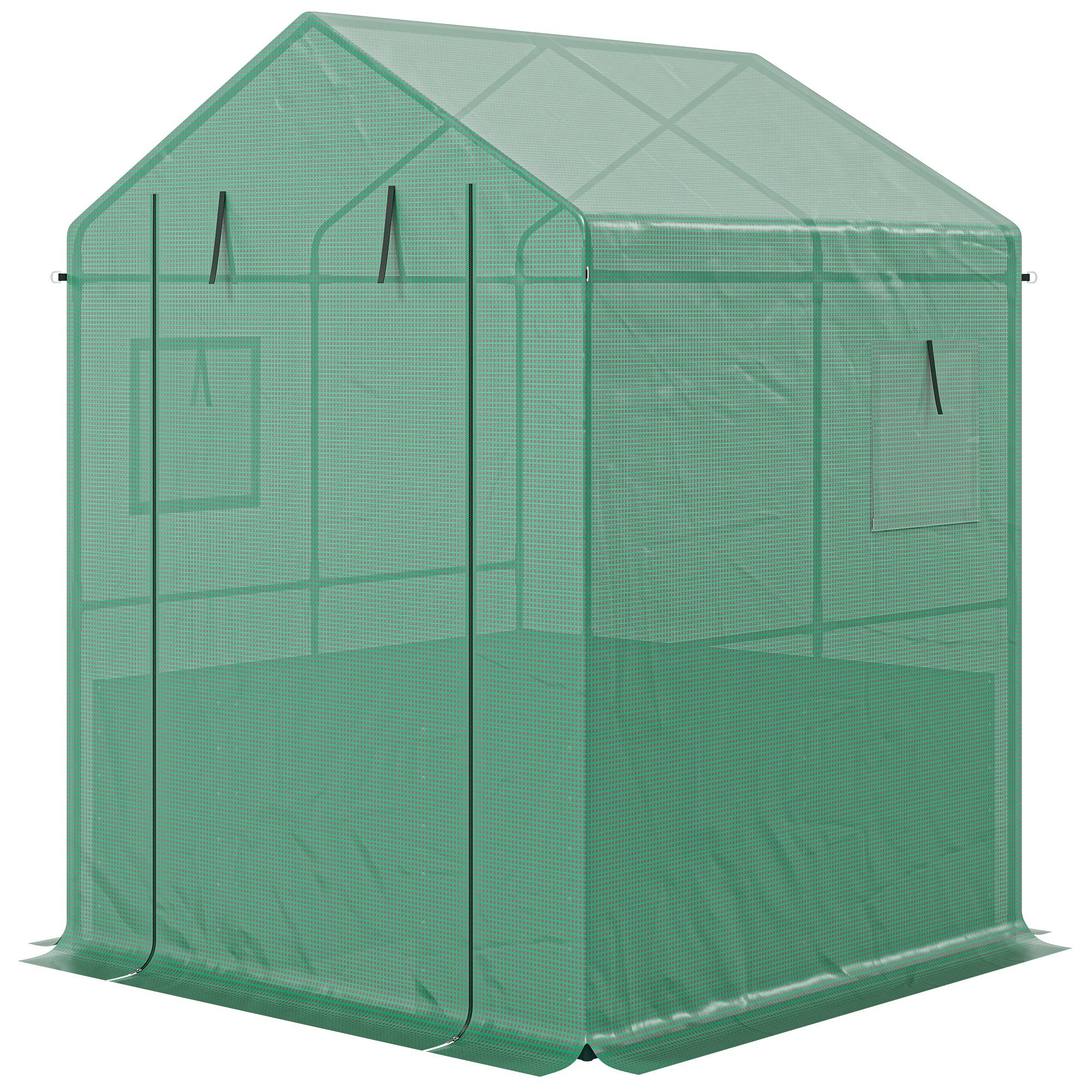 HONGGE Greenhouse with Raised Garden Bed Galvanized Steel Outdoor Roll Up Door 56" x 75"