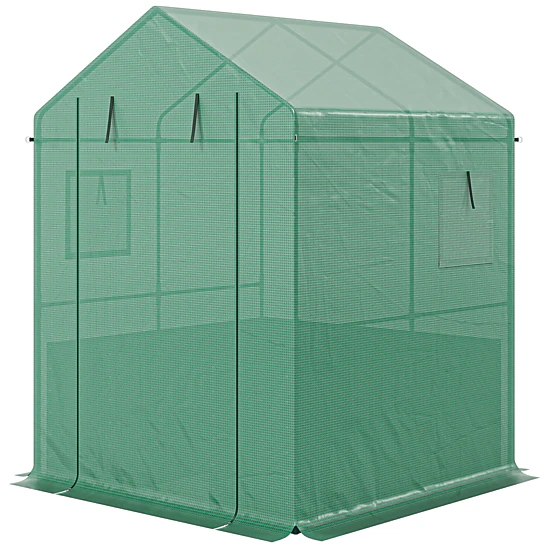 HONGGE Greenhouse with Raised Garden Bed Galvanized Steel Outdoor Greenhouse with Roll Up Door 56" x 56" x 75"