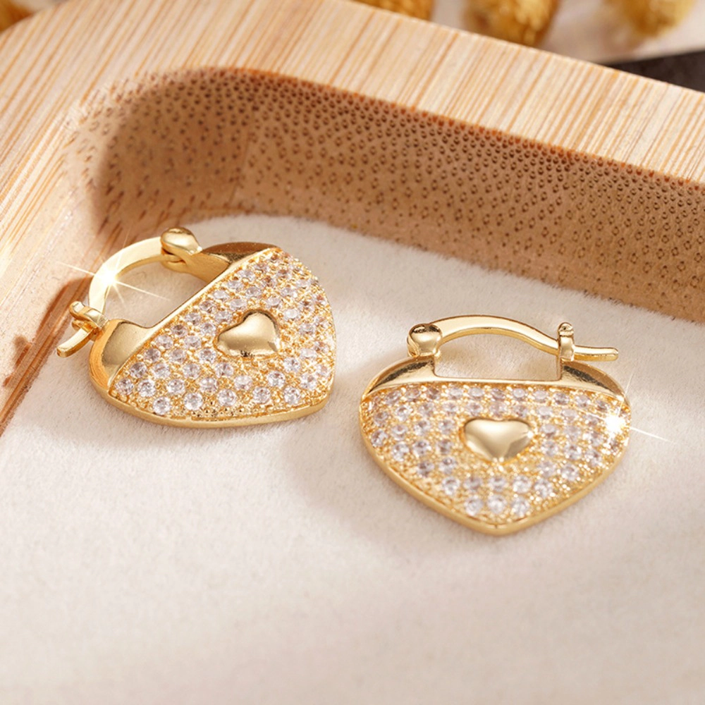 Wardrobe Whimsy Heart Lock Leverback Earrings Paved Cubic Zirconia Gold Tone Earrings for Women