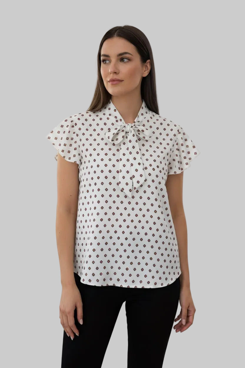 DressAtR Women's Tie Neck Short Sleeve Pullover Blouse