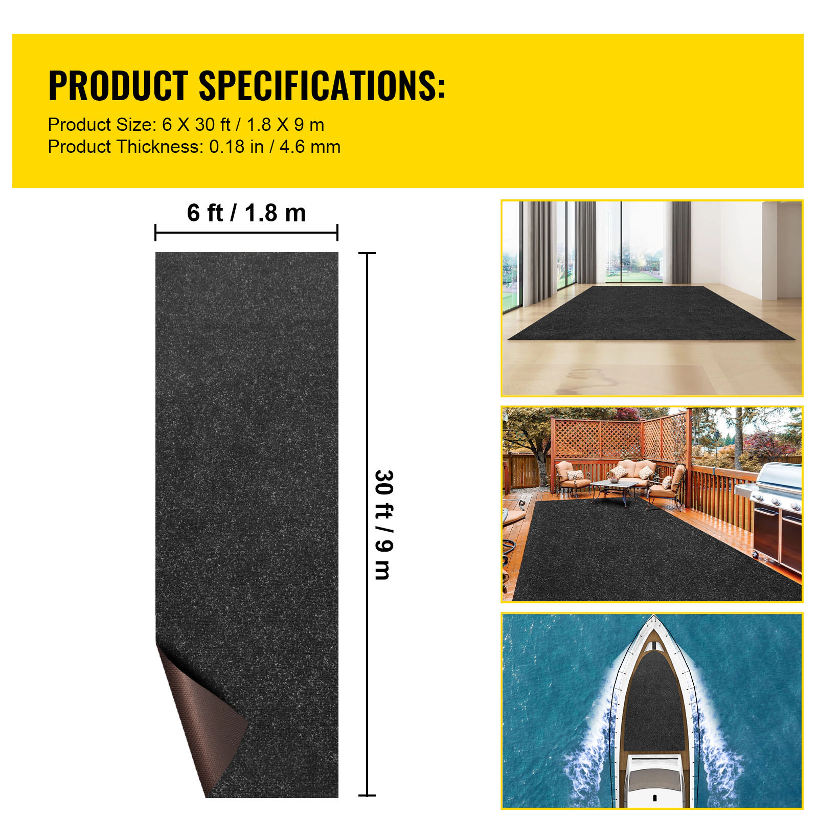 HONGGE Marine Carpet Boat Carpeting Marine Grade Boat Carpet Indoor/Outdoor Marine Carpeting with Water-proof TPR