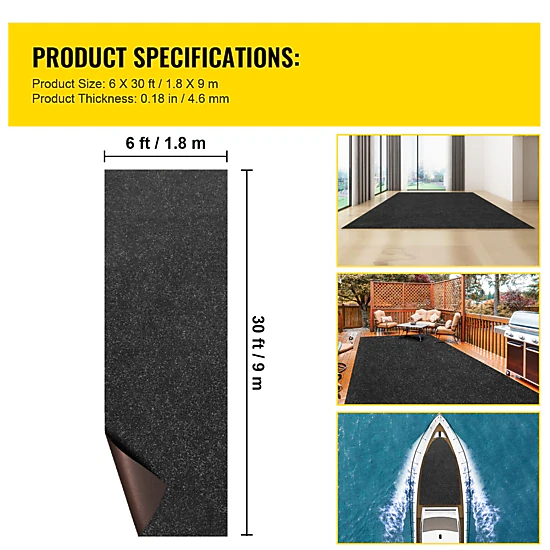 HONGGE Marine Carpet Boat Carpeting Marine Grade Boat Carpet Indoor/Outdoor Marine Carpeting with Water-proof TPR