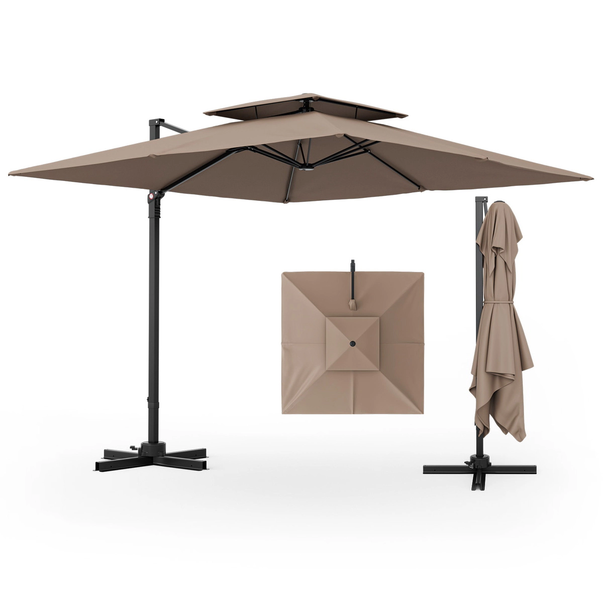 SUGIFT Coffee Square Cantilever Patio Umbrella with 360-Degree Rotation and Dual Vented Top 9.5-ft W 8.5-ft H