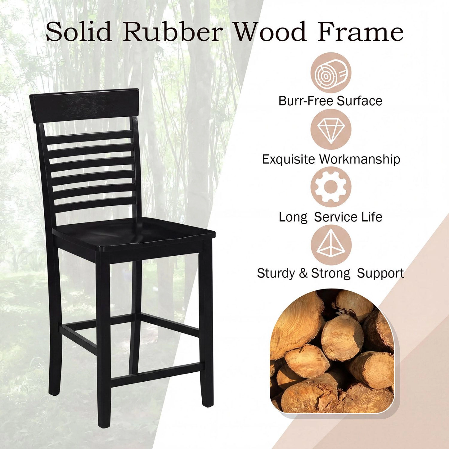 SlickBlue 24" Seat Height Dining Chairs with Rubber Wood Frame