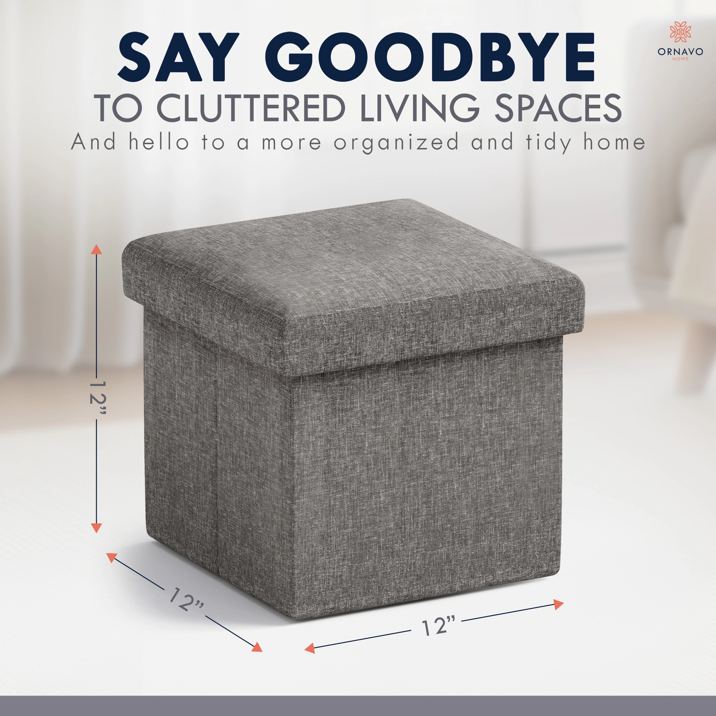Ornavo Home Collapsible Small 12" Inch Square Storage Ottoman