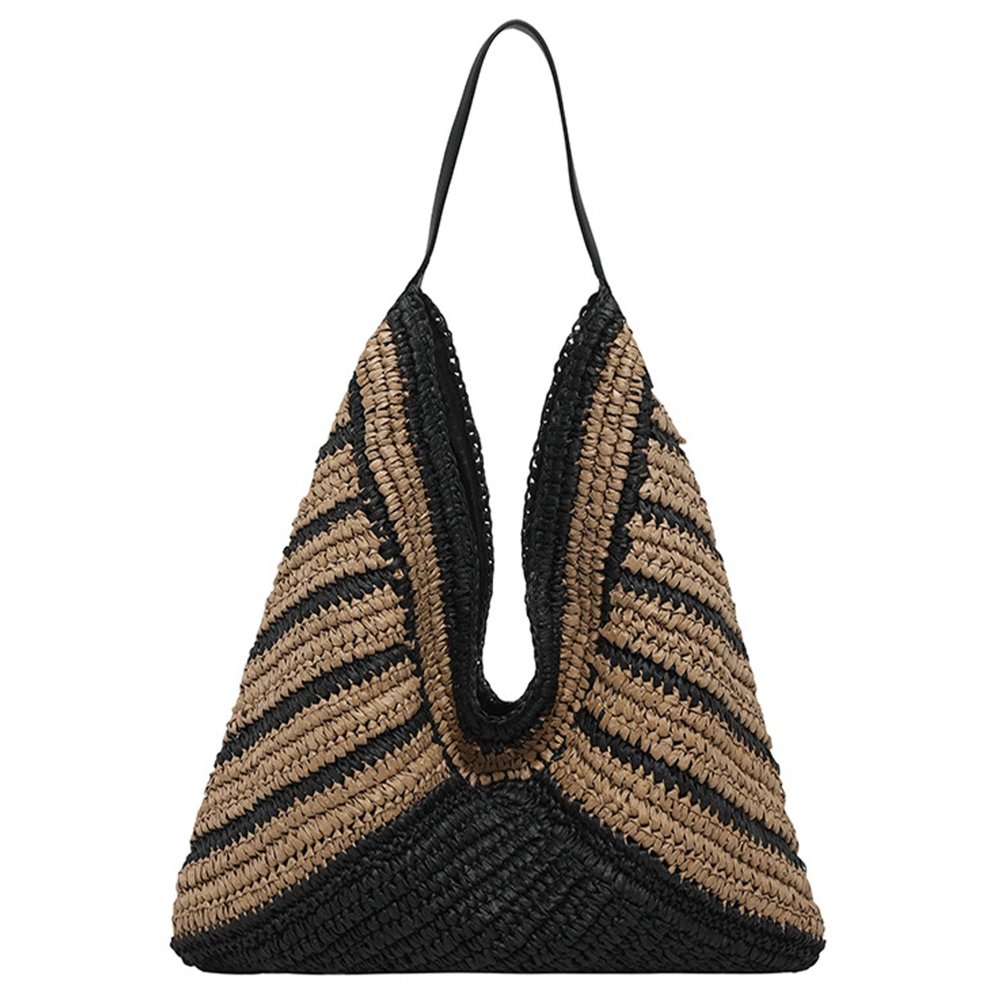 Alilang Women's Woven Crochet Hobo Bag with Striped Pattern Slouchy Shoulder Handbag Lightweight Knit Tote