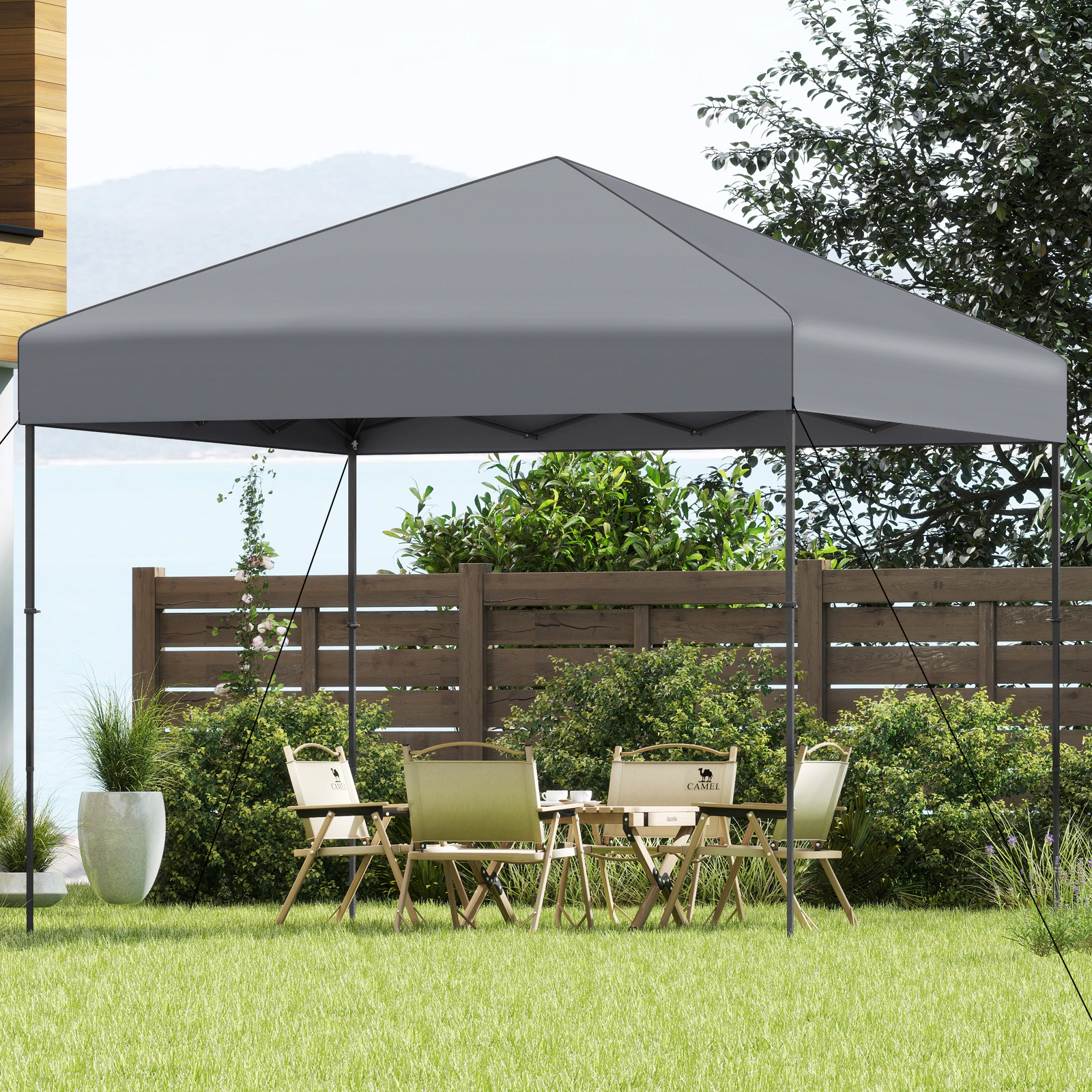 LJG 10 x 10 Feet Pop up Canopy Tent with Portable Carrying Bag and 8 Stakes