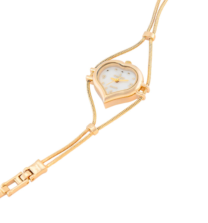 Peugeot Womens Gold-Tone Heart Shape Wire Watch with Mother of Pearl dial