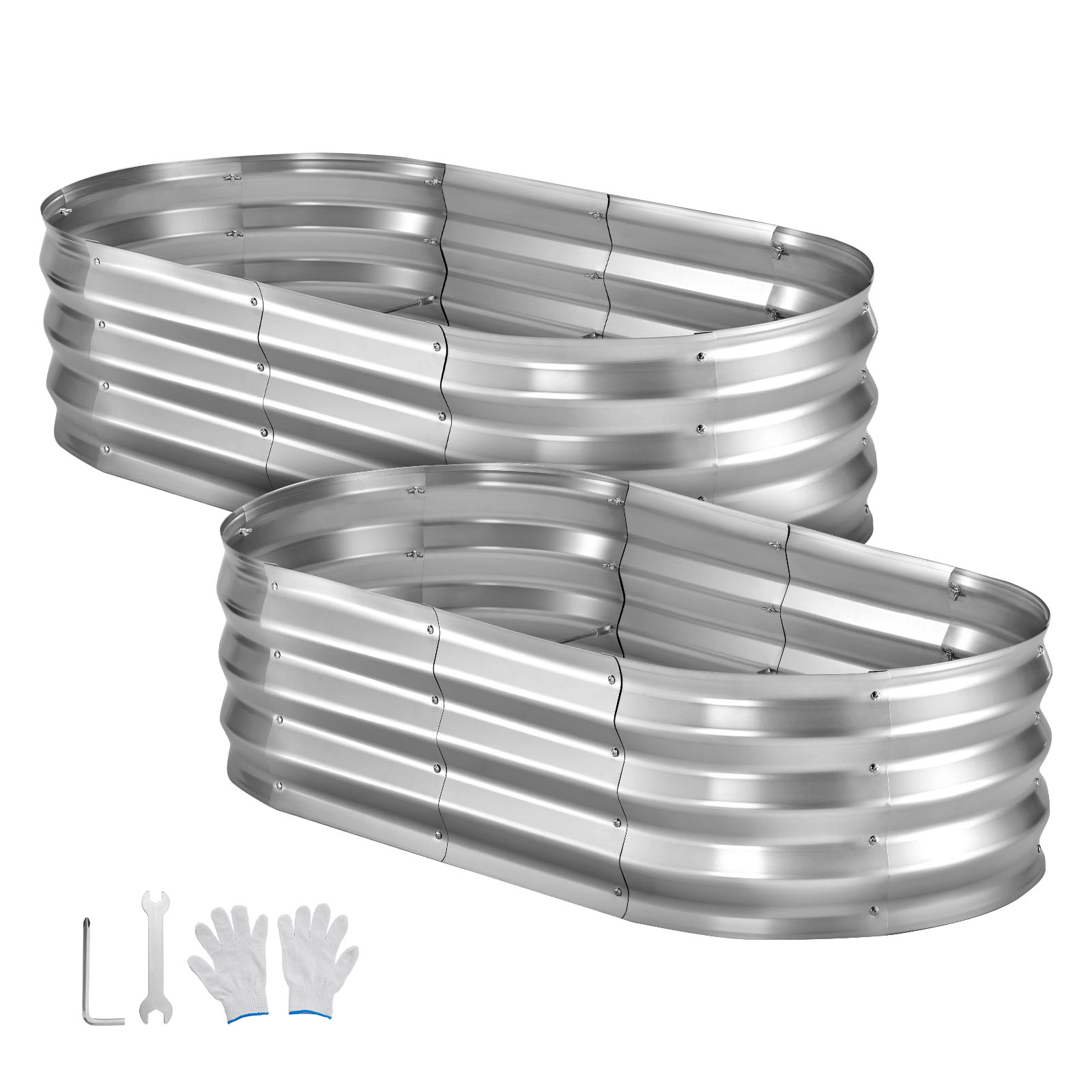 HONGGE Set of 2 Oval Raised Garden Beds, 4x2x1 Ft Each, Rustproof Alu-Zinc Planter Boxes with Open Bottom