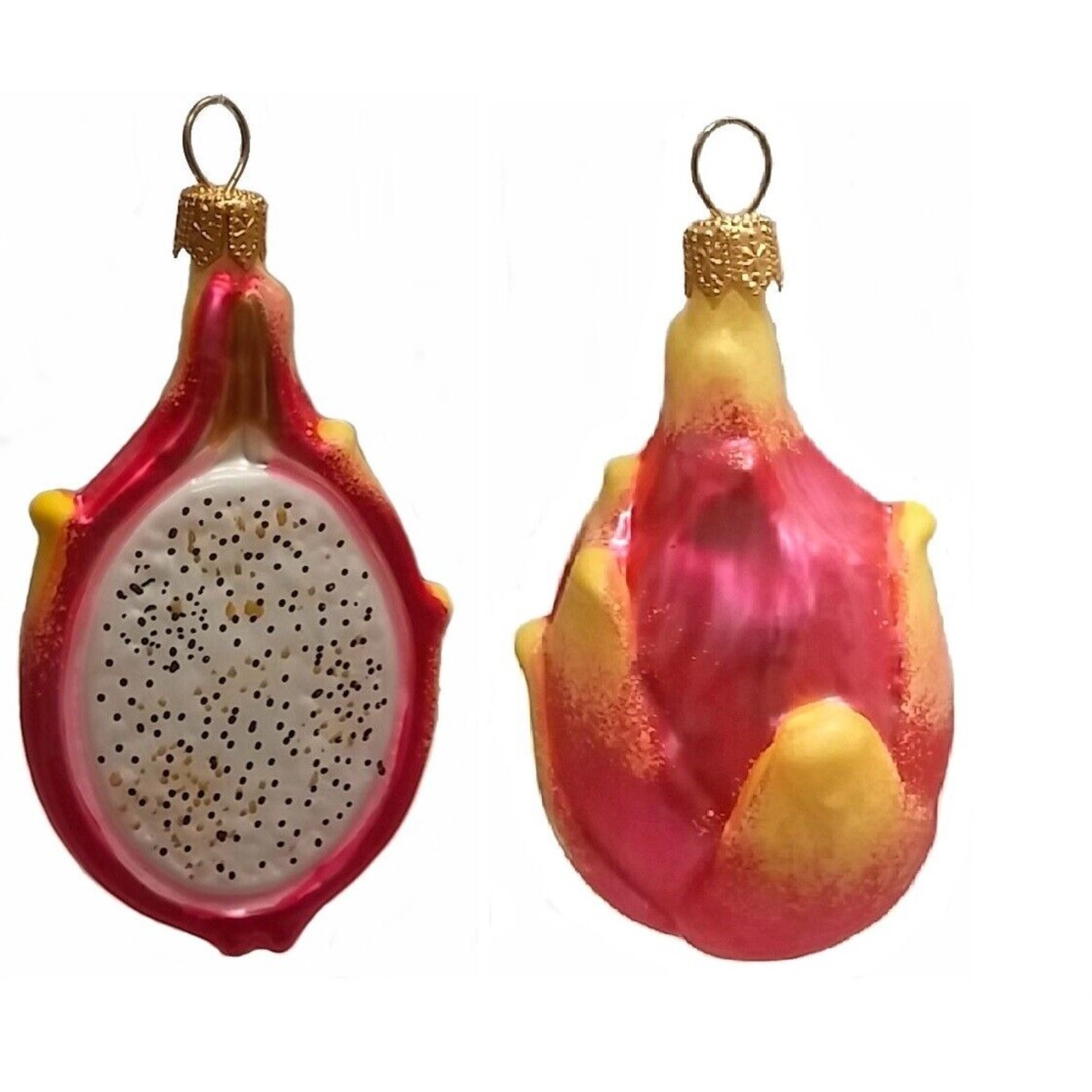 Pinnacle Peak Trading Company Slice of Pitaya Dragon Fruit Polish Glass Christmas Ornament Set of 2 Decoration
