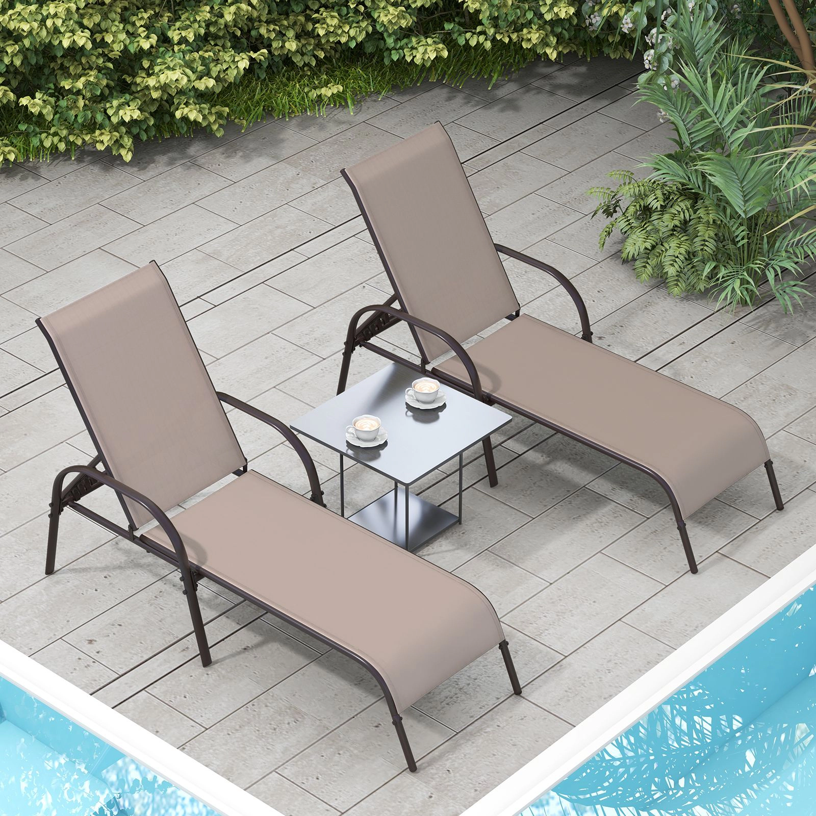 SlickBlue Outdoor Reclining Lounge Chair with Steel Frame and Breathable Fabric Seat 2 Pieces