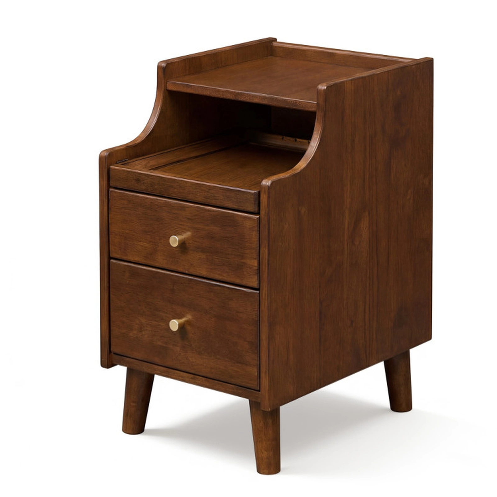 SUGIFT Wood Nightstand with Drawers and Solid Wood Legs 55-lb Top Capacity 11-lb Drawer Capacity 20-in Tall Brown