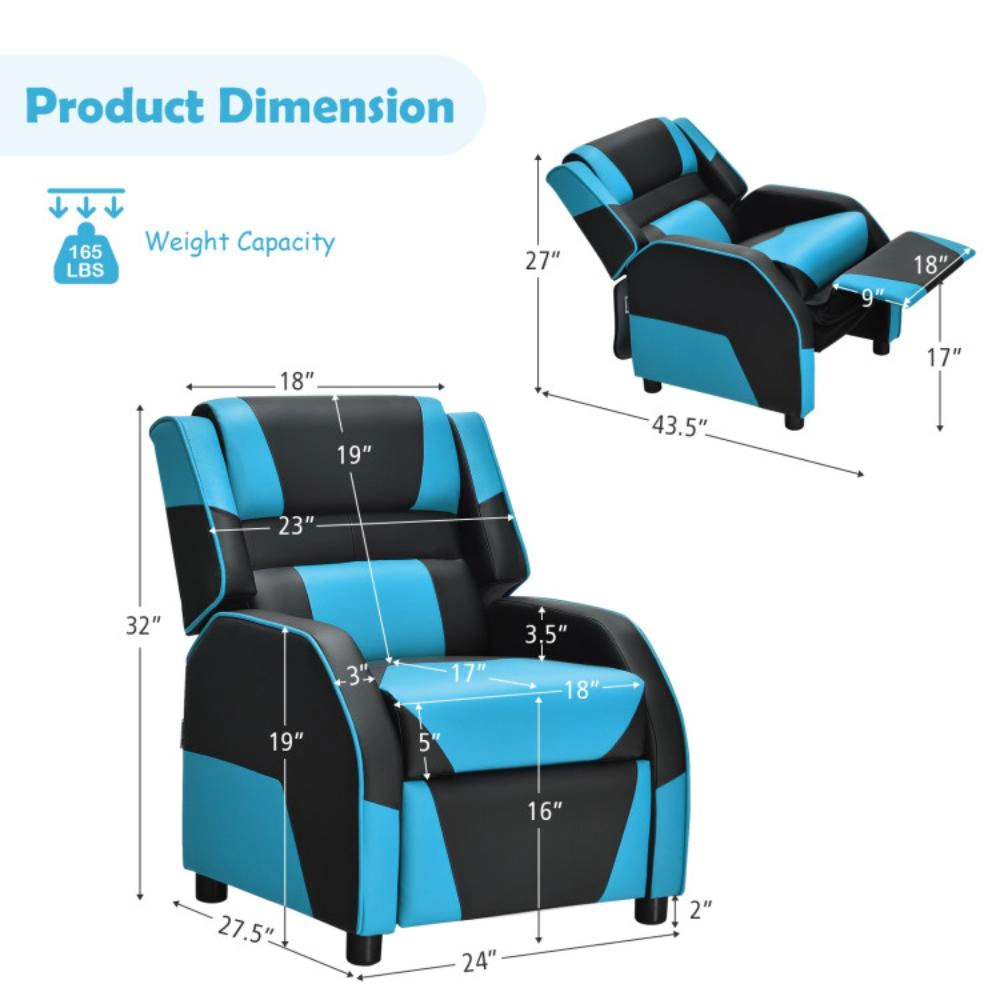 Hivvago Kids Youth Pu Leather Gaming Sofa Recliner With Headrest And Footrest