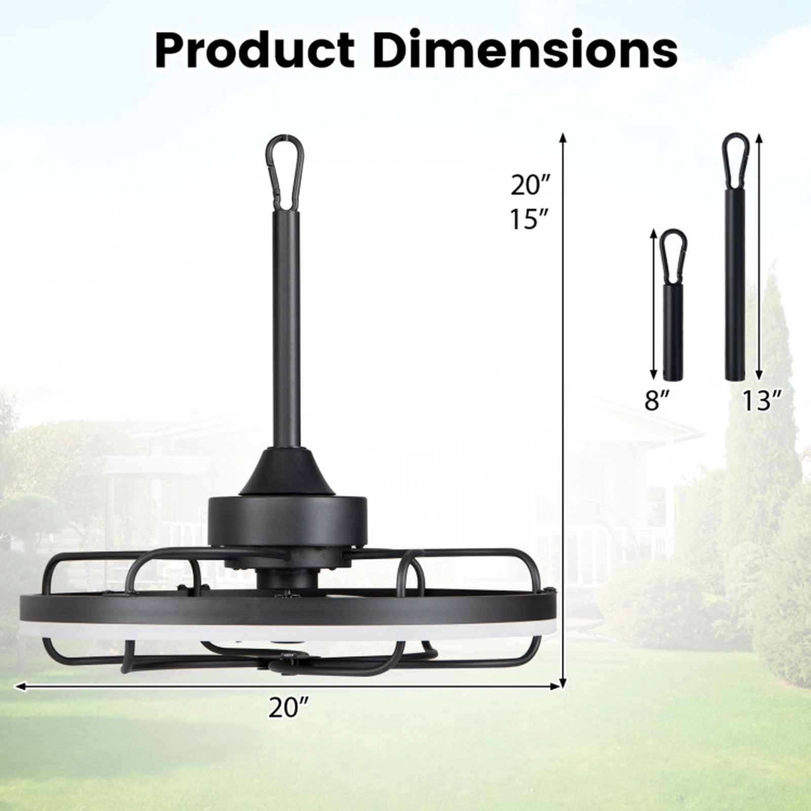 SUGIFT 20-Inch Black Ceiling Fan, 6 Speeds, Dimmable LED, Reversible Blades, Remote and Timer