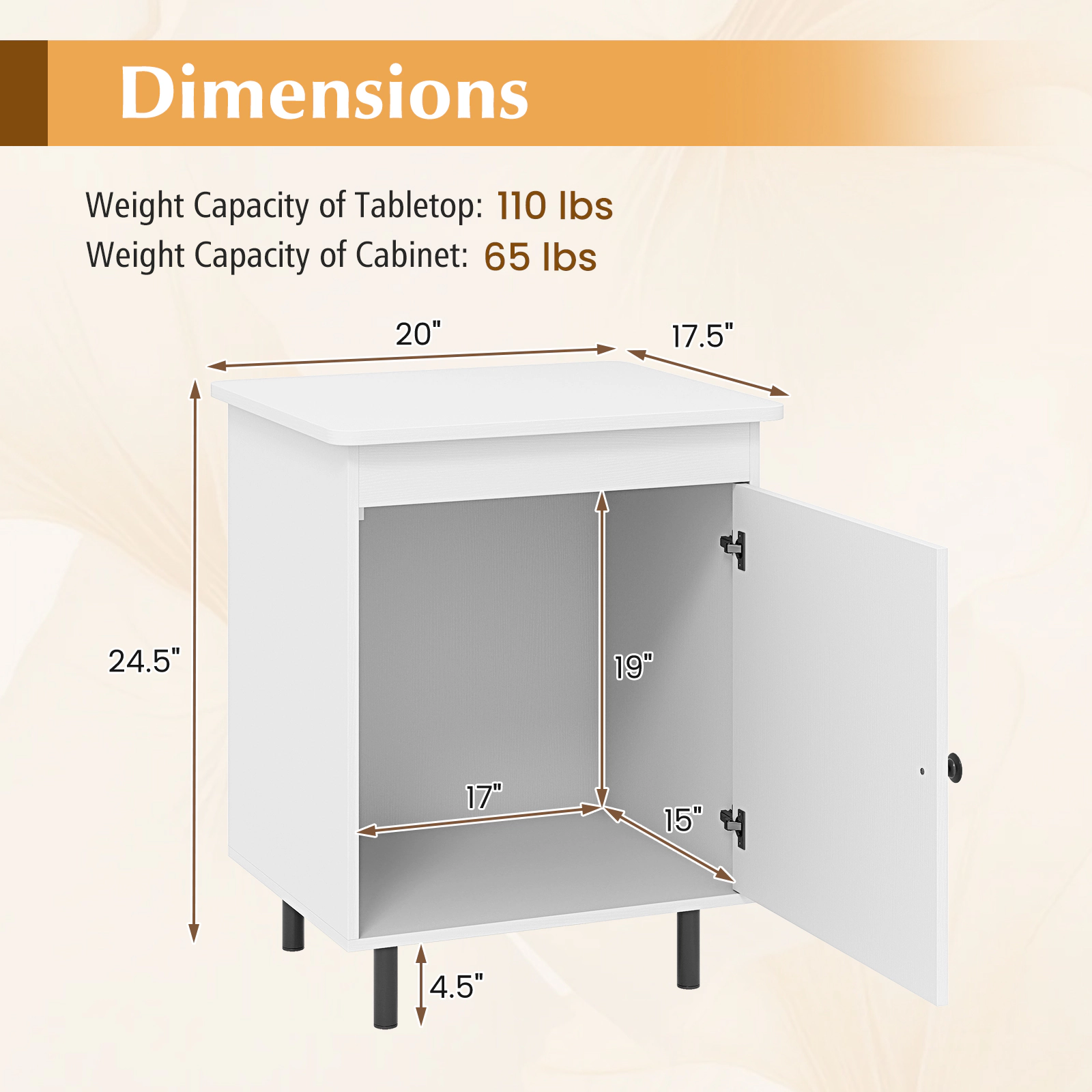 SUGIFT Mid Century Nightstand End Table with Door 110-lb Tabletop Capacity 20-in Wide 24.5-in Tall 1-Piece White + Black