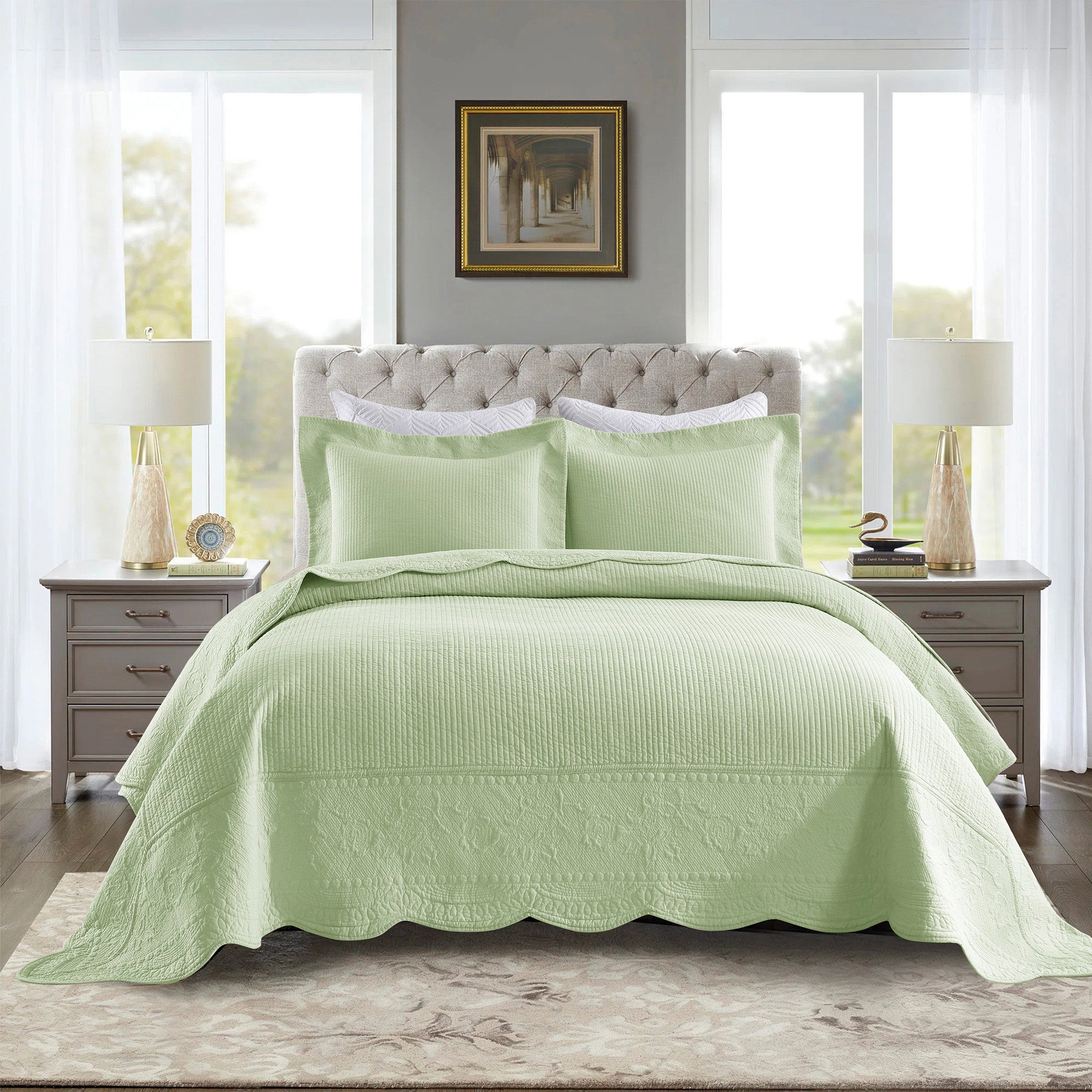 MarCielo 3 Piece 100% Cotton Oversize Quilt Bedspread Set, Embroidery Farmhouse Bedding Set