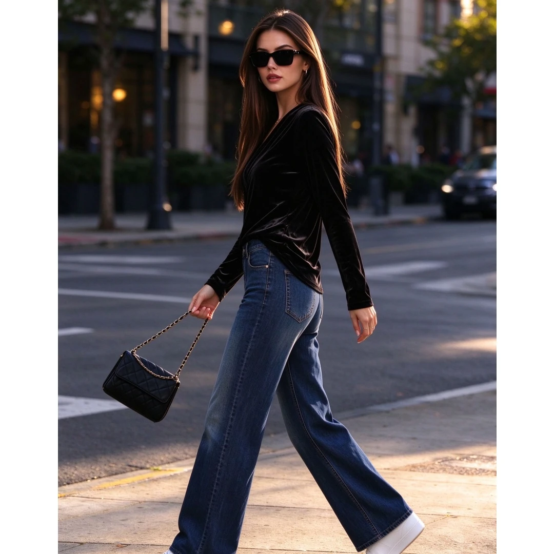 Coolmee Women's V-Neck Long Sleeve Velvet T-Shirt Casual Top Fall