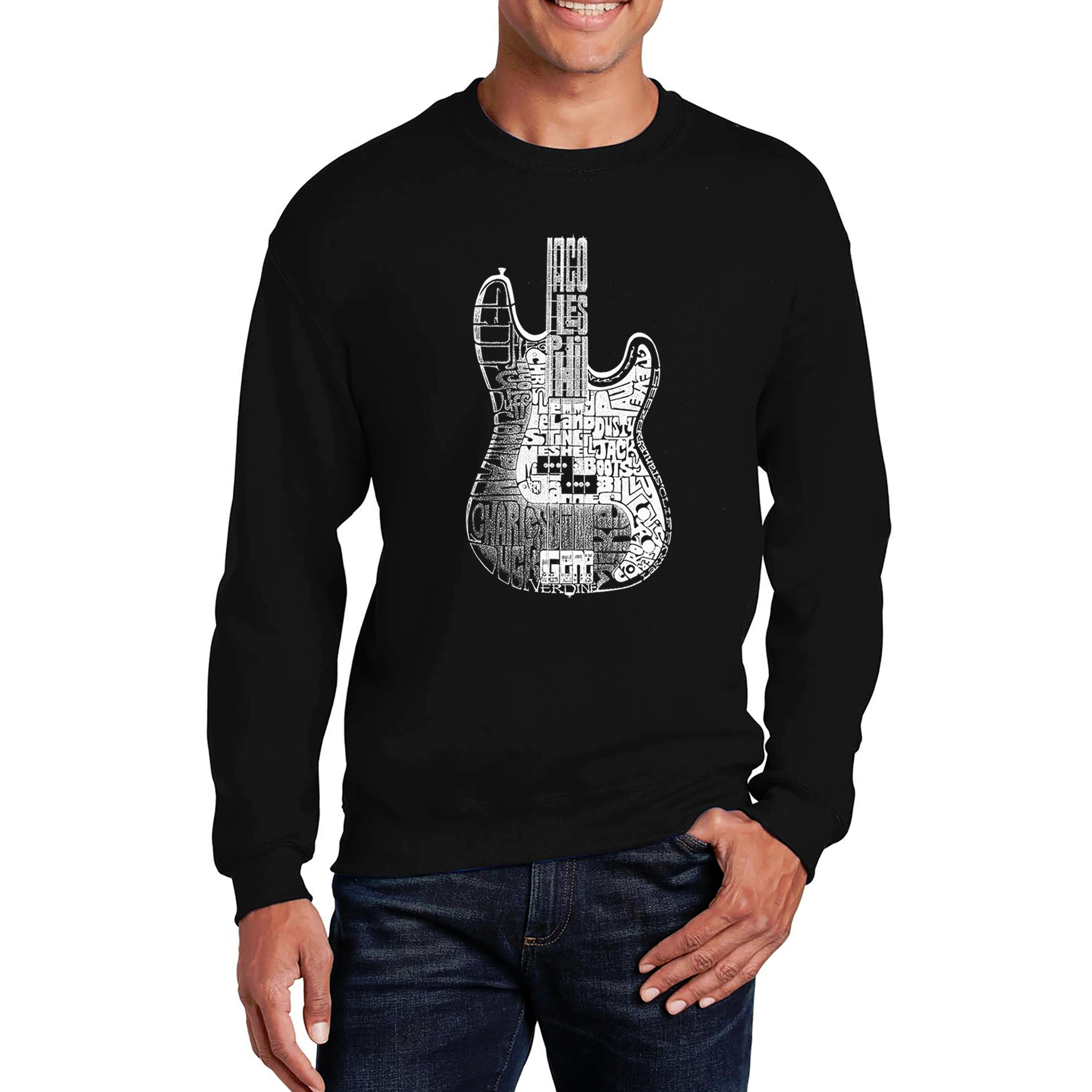 LA Pop Art Bass Guitar - Mens Word Crew Sweatshirt