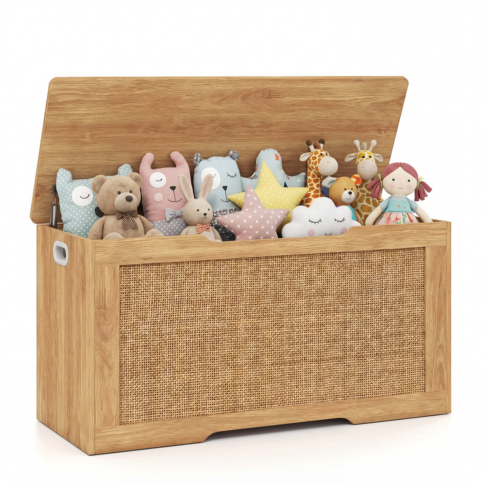 SUGIFT Kids Flip Top 2 Soft-Close Hinges Rattan Front Toy Box Storage Bench 40-in x 16-in x 20-in 350-lb Natural