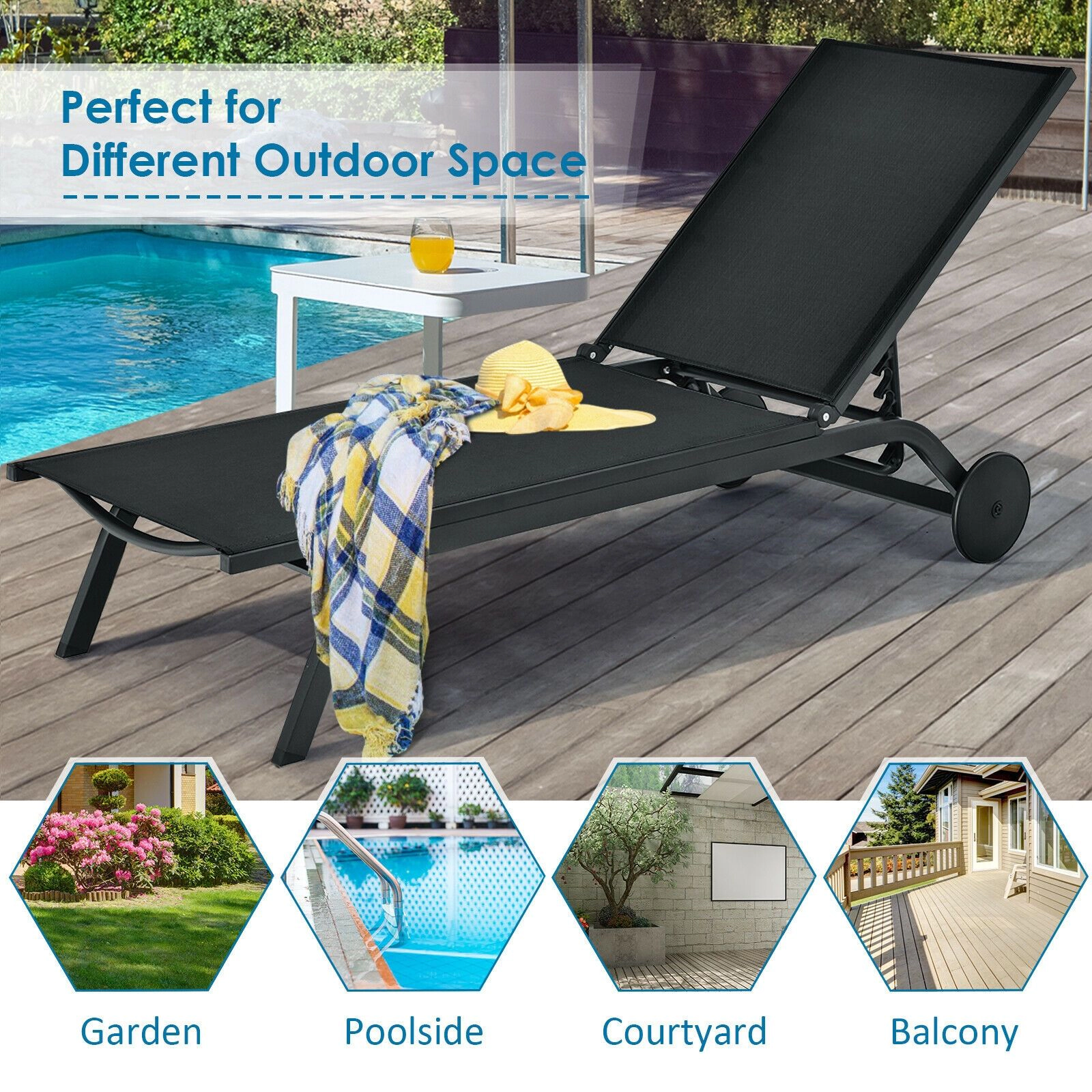 SlickBlue 6-Position Adjustable Outdoor Chaise Lounge Recliner