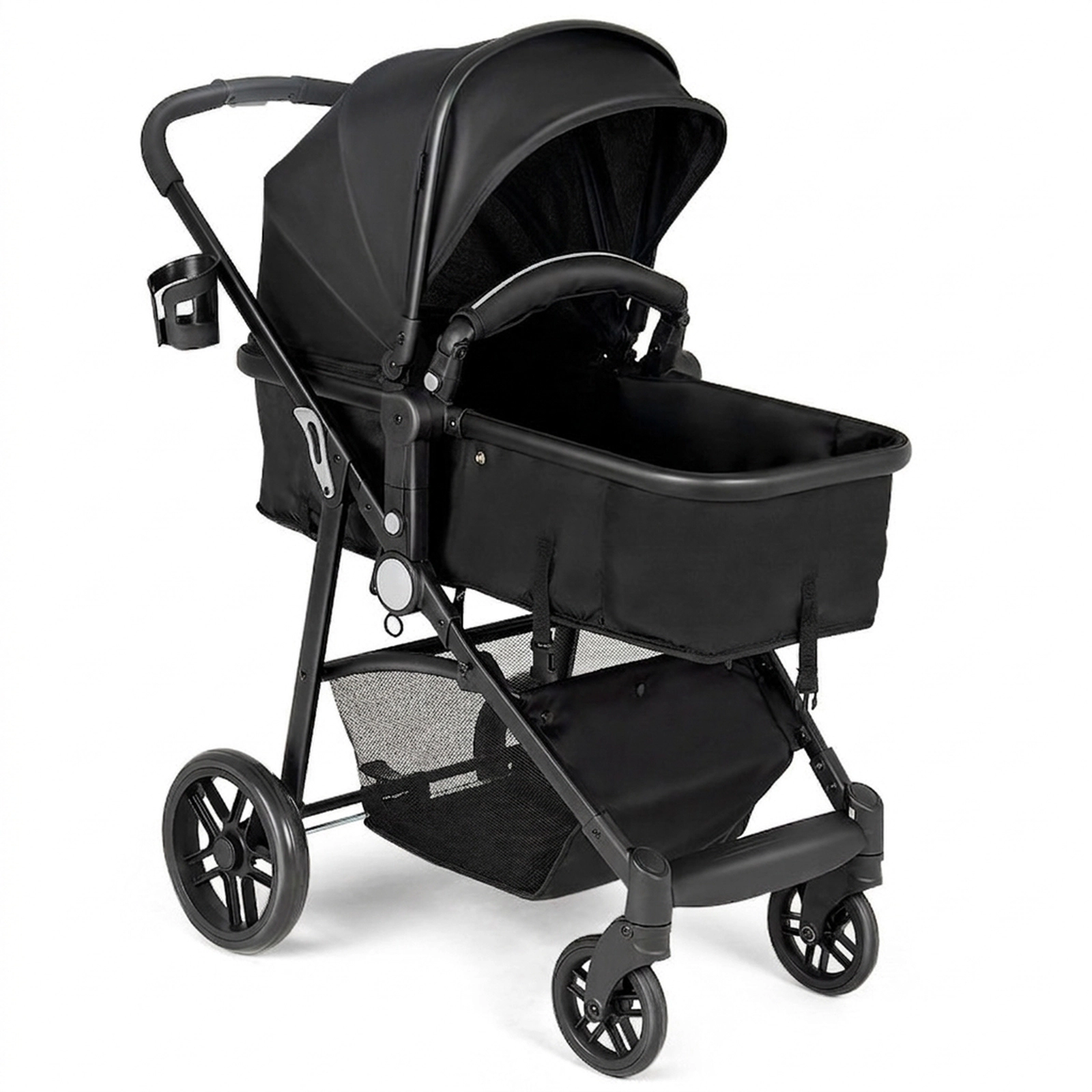 SUGIFT Black 2-in-1 33-lb Capacity Foldable Baby Stroller Pushchair with Reversible Seat and 5-Point Harness