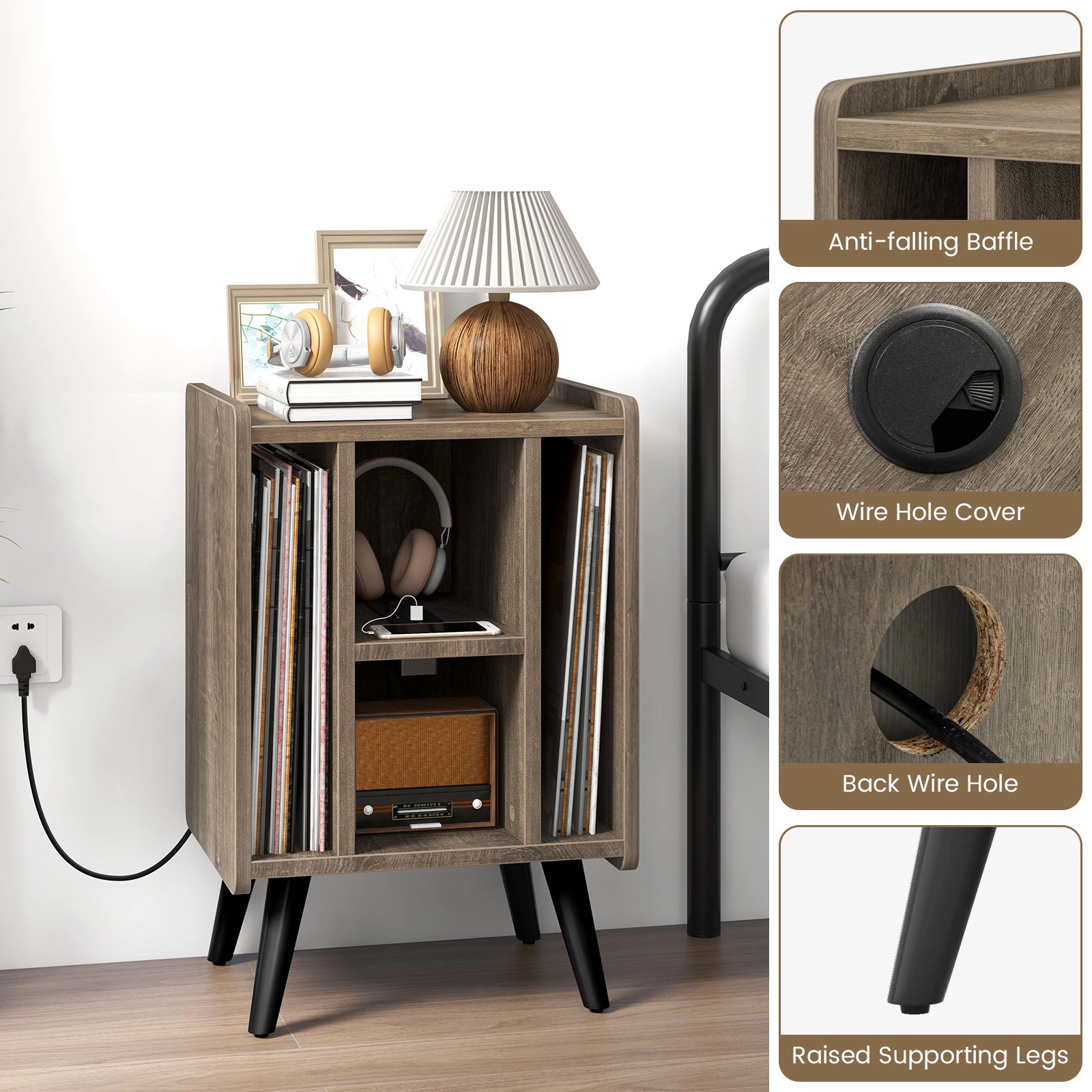 SlickBlue Vinyl Record Storage Stand with Charging Station Shelves