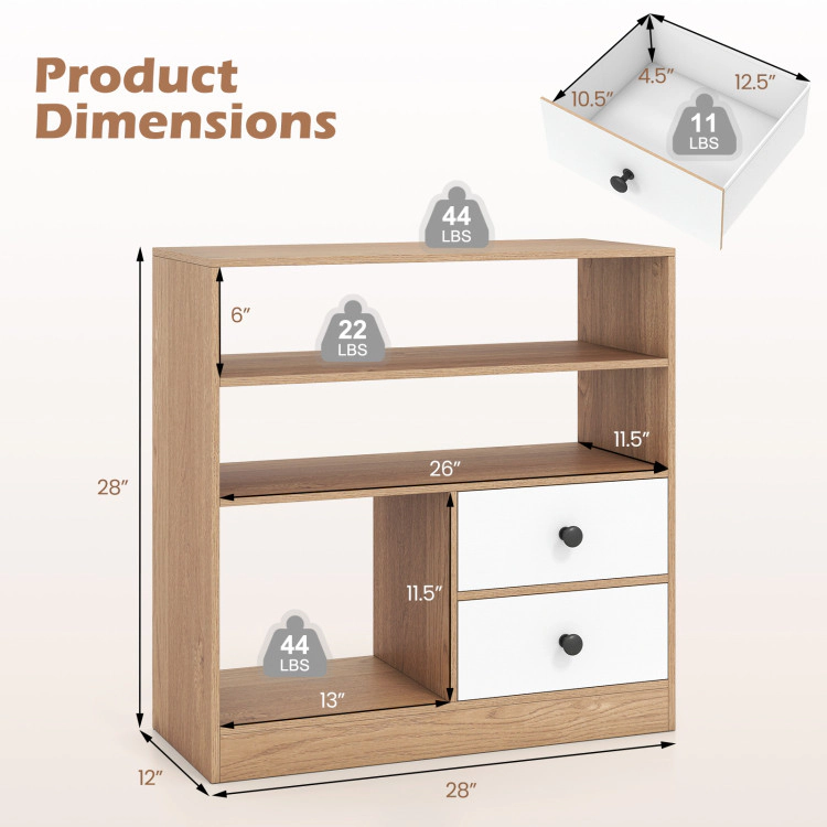 Hivvago Open Storage Cabinet With 3 Compartments And 2 Drawer