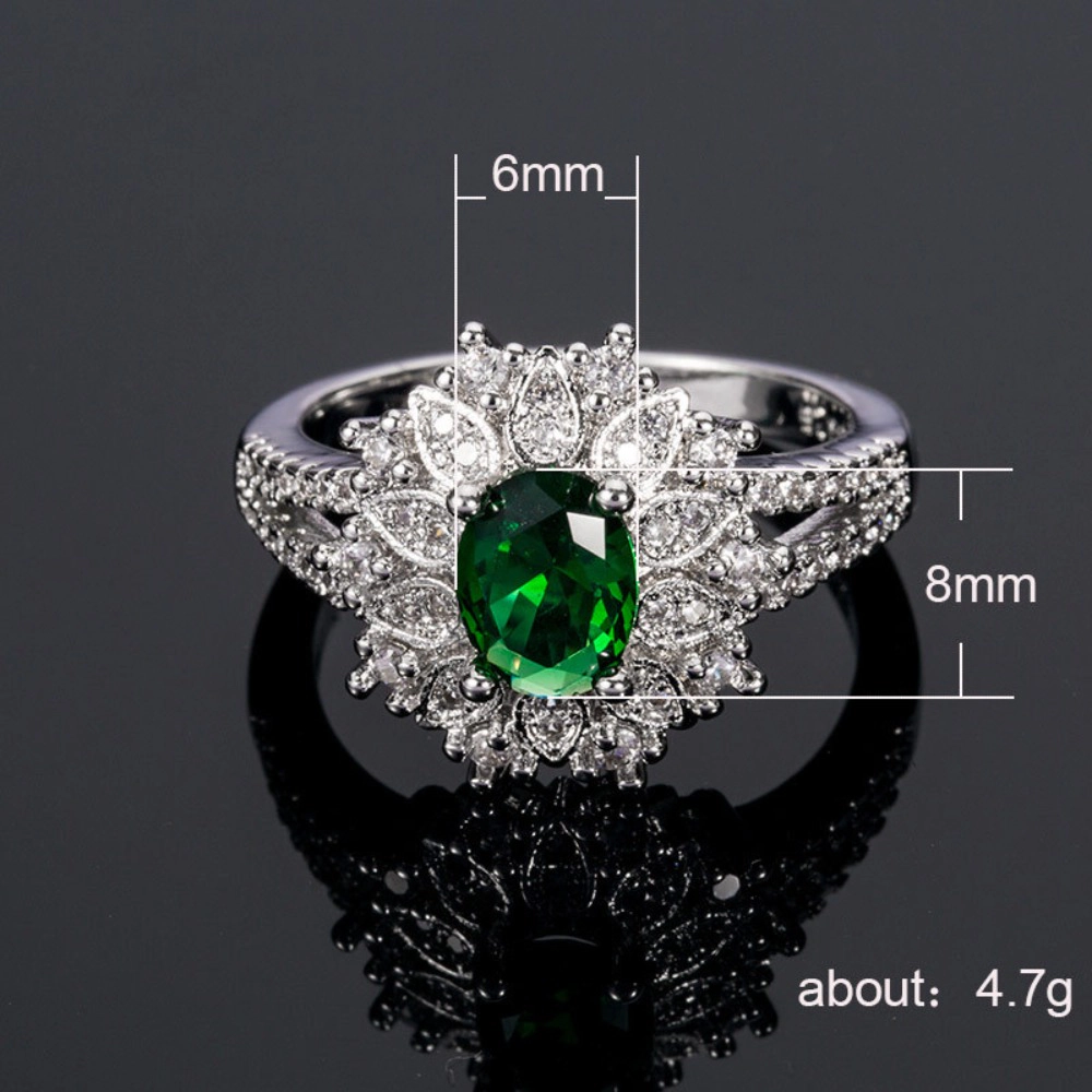 Classical Floral Ring Oval Cut Green Stone Promise Ring