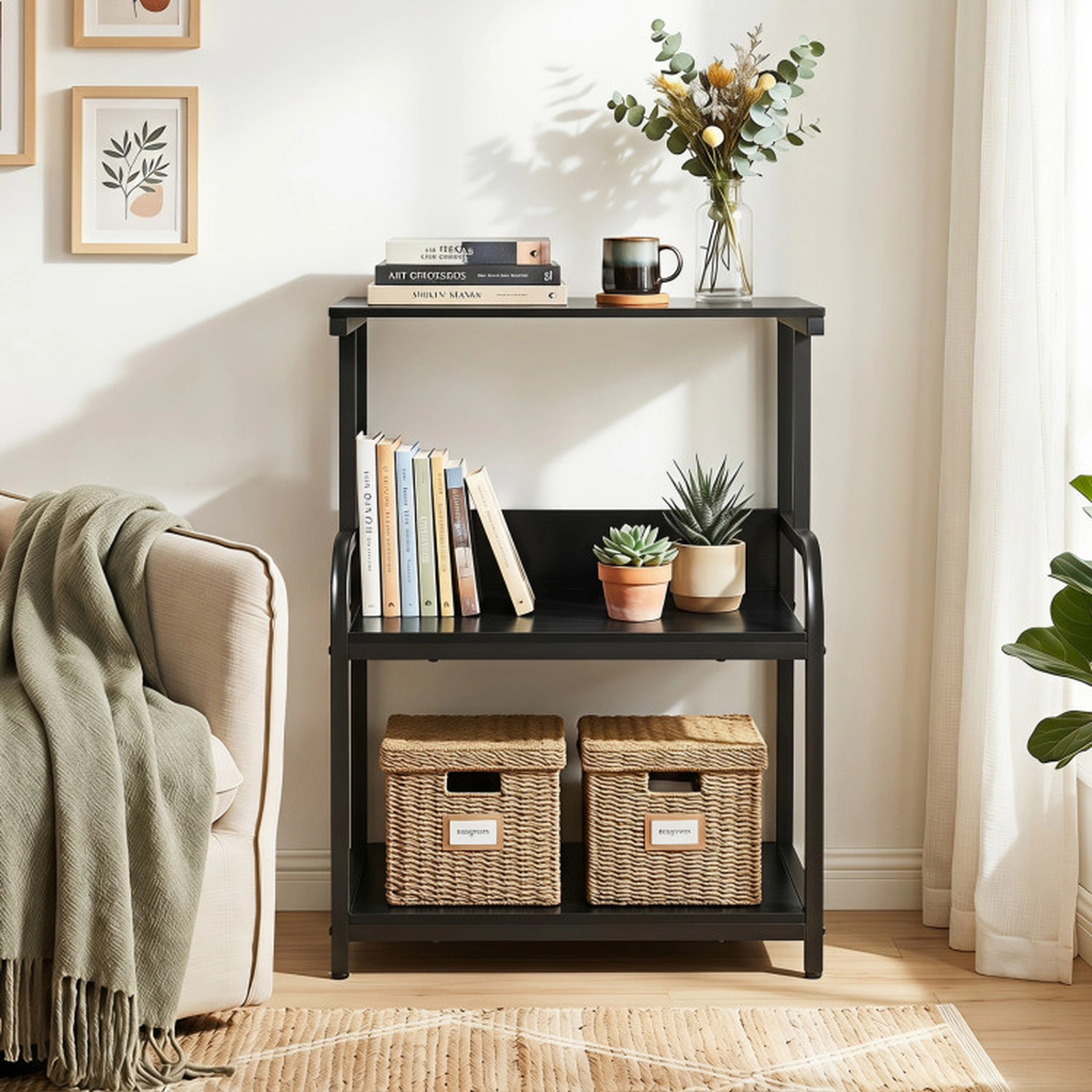 SUGIFT 21.5-in 3-Tier 44-lb Shelf Capacity Rolling Printer Stand with 5-Height Adjustable Shelf and Lockable Wheels