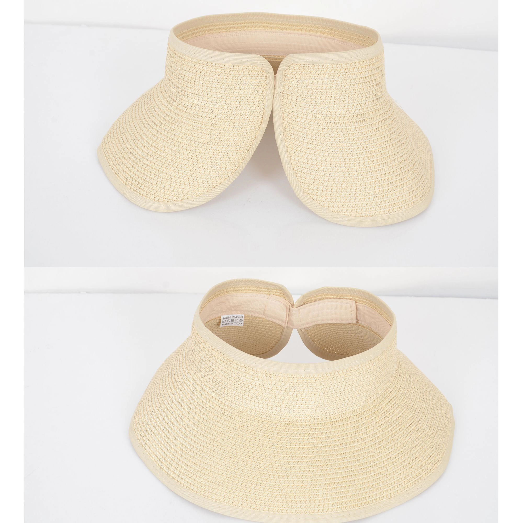 Anna-Kaci Women's Wide Brim Roll-Up Straw Sun Visor Lightweight Packable Open-Top Beach Hat for UV Protection