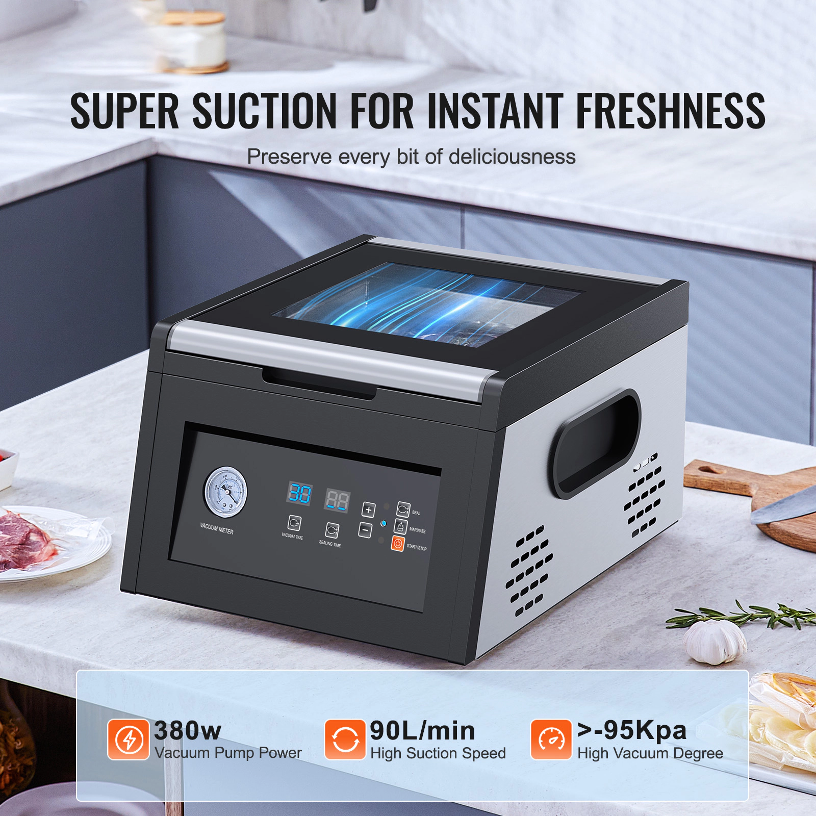 HONGGE Chamber Vacuum Sealer, Packing Machine for Wet Foods, Meat, Compact
